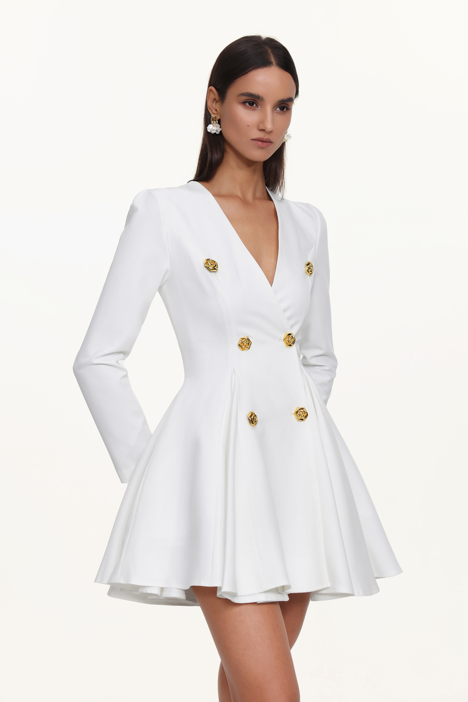 Klaria Elegant Cinched Long Sleeve Woven Blazer Dress