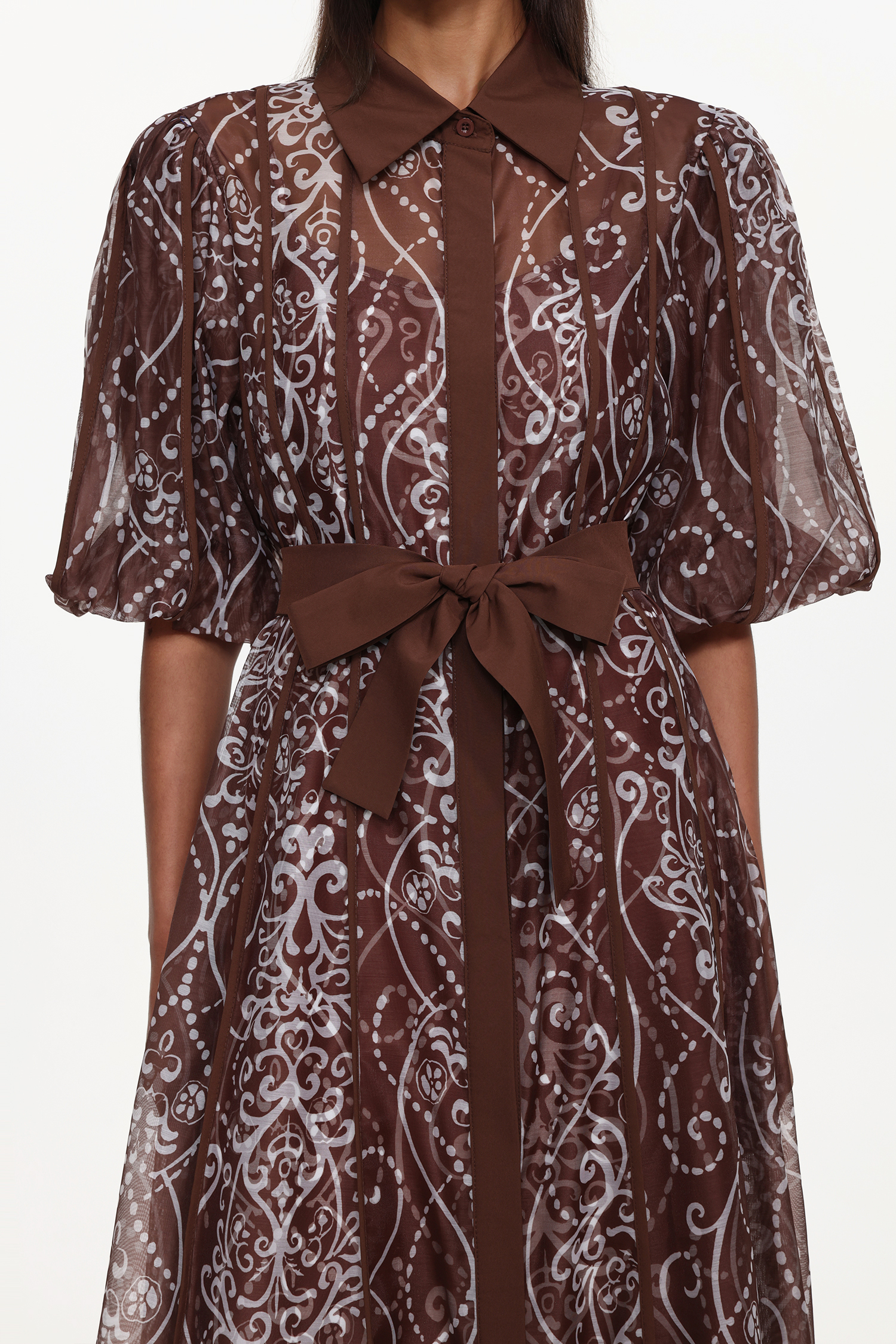 Vakana Resort Flowy Puff Sleeve Floral Woven Brown Maxi Dress