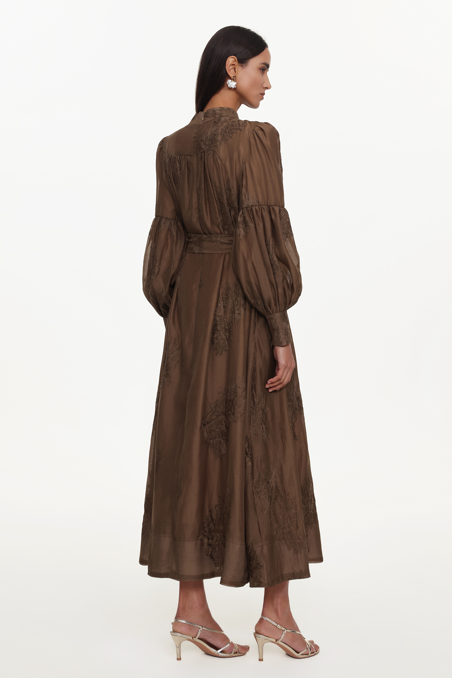 Jezebel Resort Flowy Long Sleeve Floral Embroidered Woven Maxi Dress