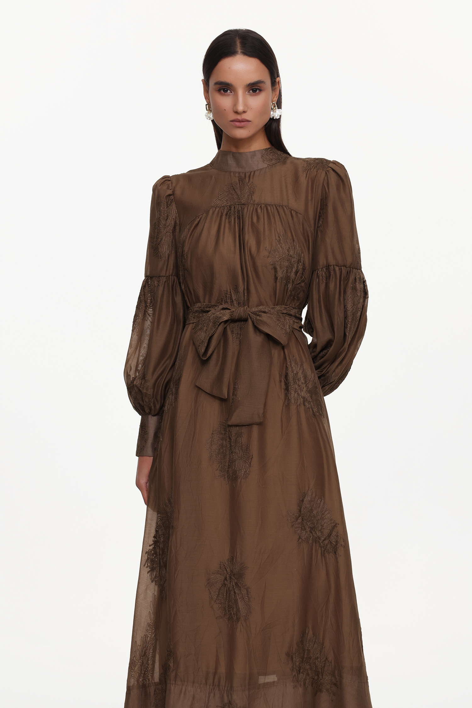 Jezebel Resort Flowy Long Sleeve Floral Embroidered Woven Maxi Dress