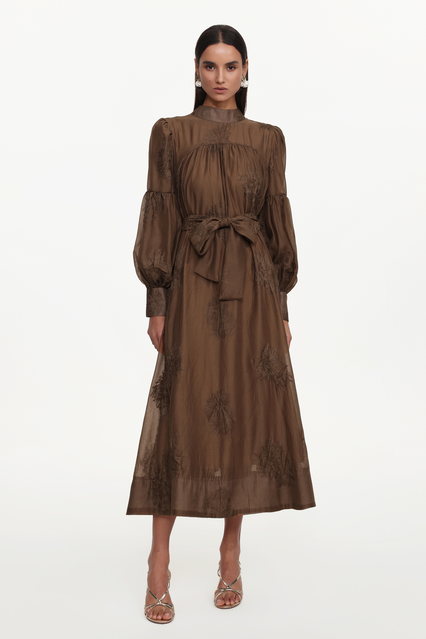 Jezebel Resort Flowy Long Sleeve Floral Embroidered Woven Maxi Dress