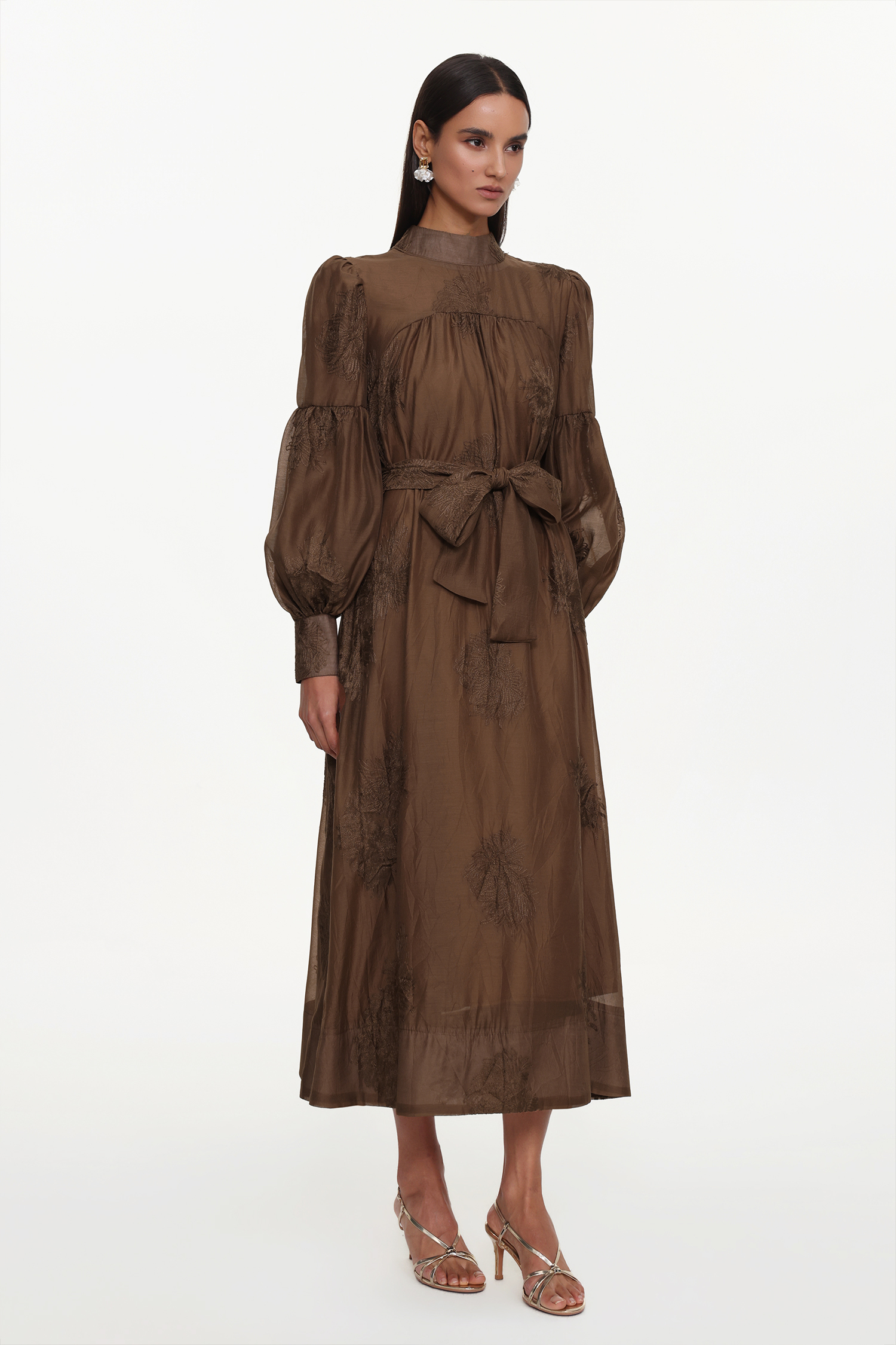 Jezebel Resort Flowy Long Sleeve Floral Embroidered Woven Maxi Dress