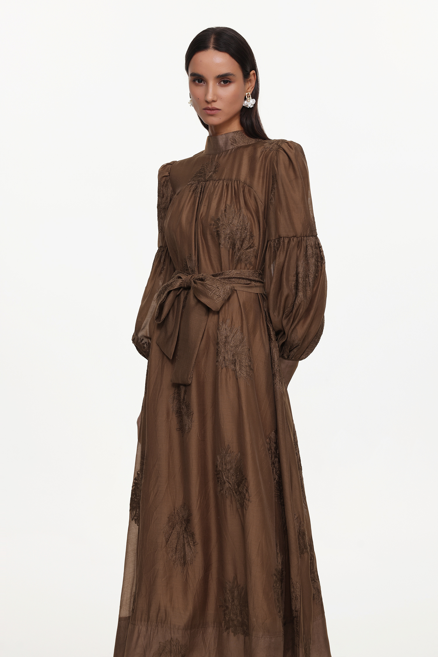 Jezebel Resort Flowy Long Sleeve Floral Embroidered Woven Maxi Dress