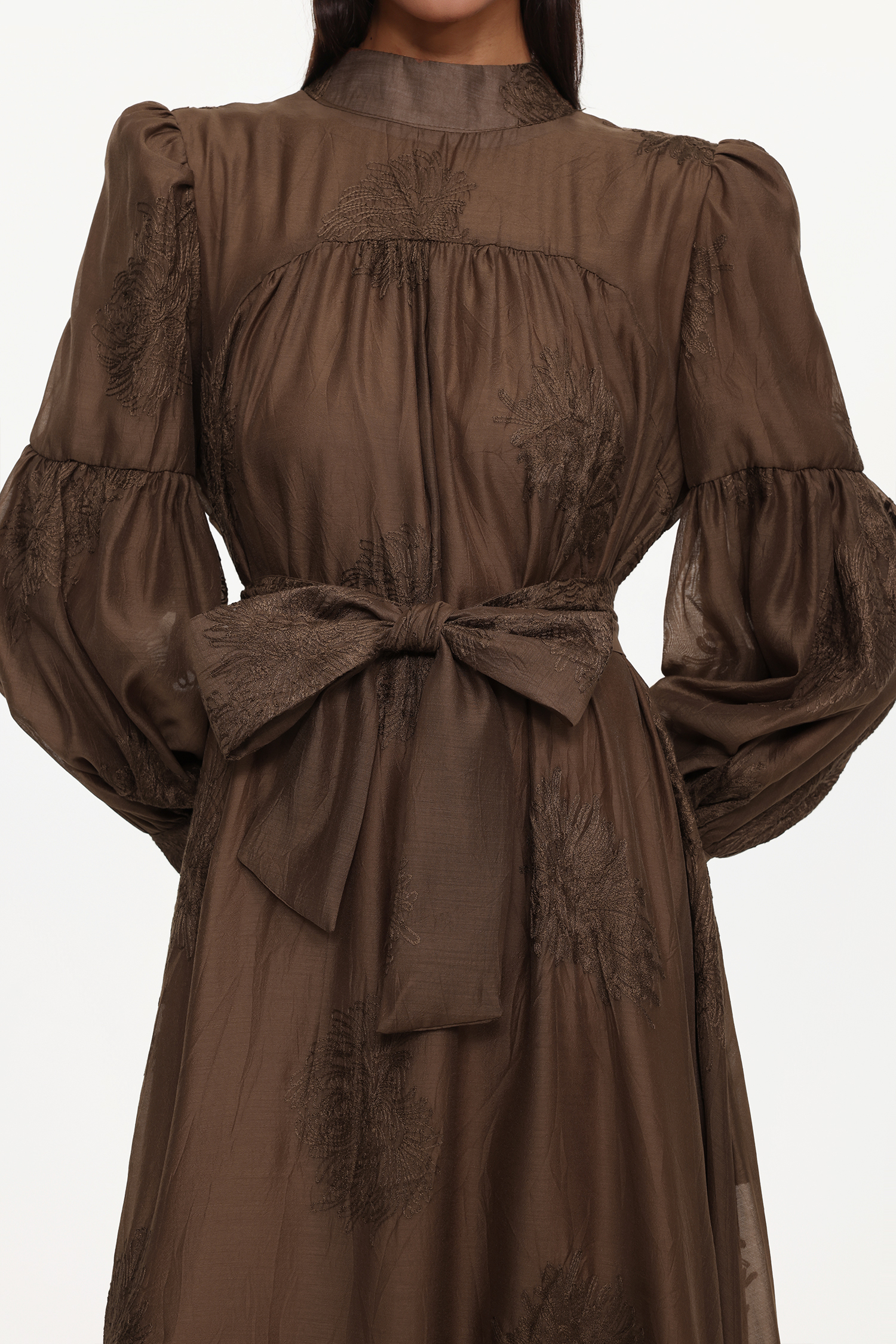 Jezebel Resort Flowy Long Sleeve Floral Embroidered Woven Maxi Dress