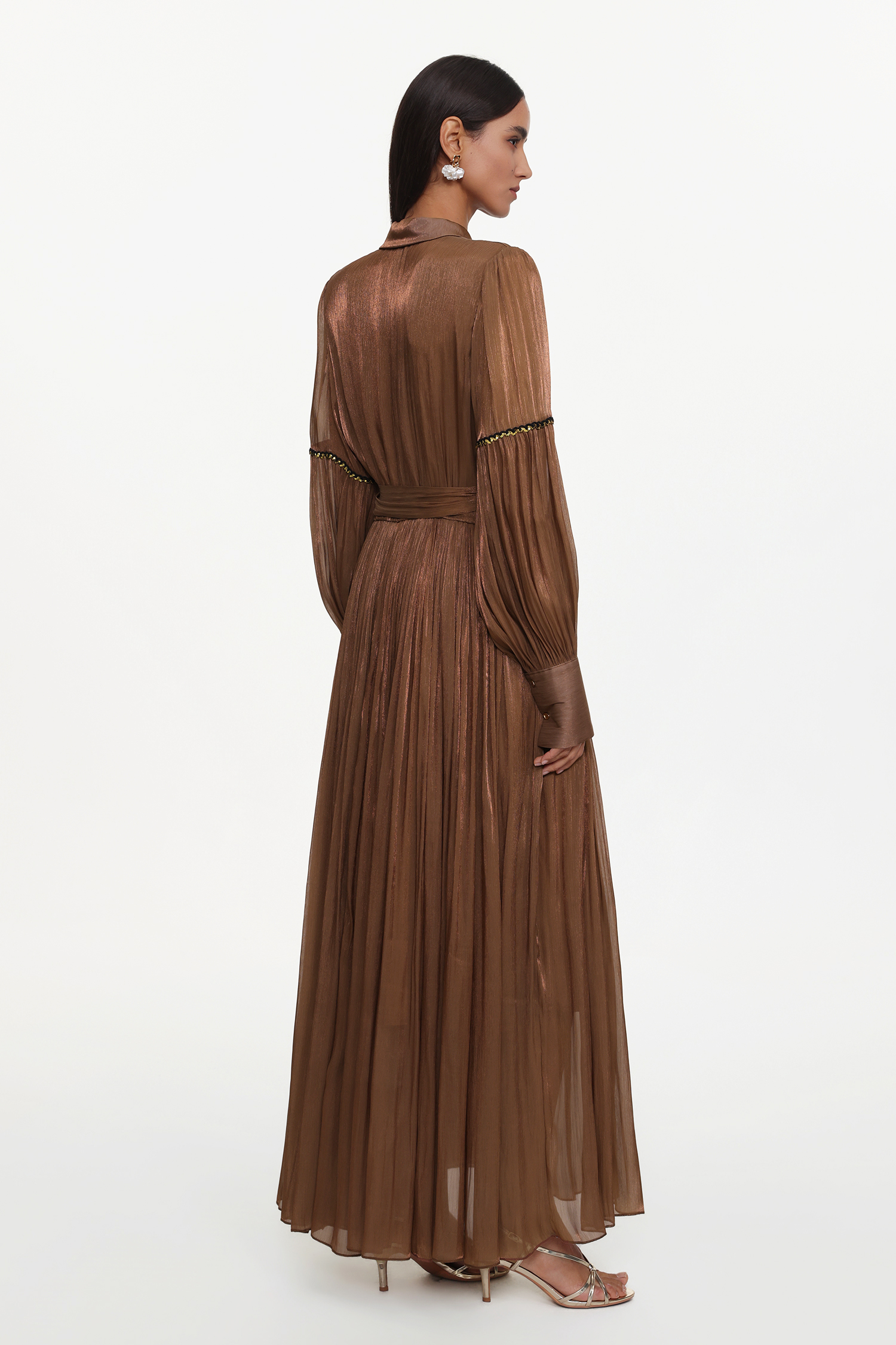 Hedit Resort Flowy Long Sleeve Ruffle Woven Maxi Dress
