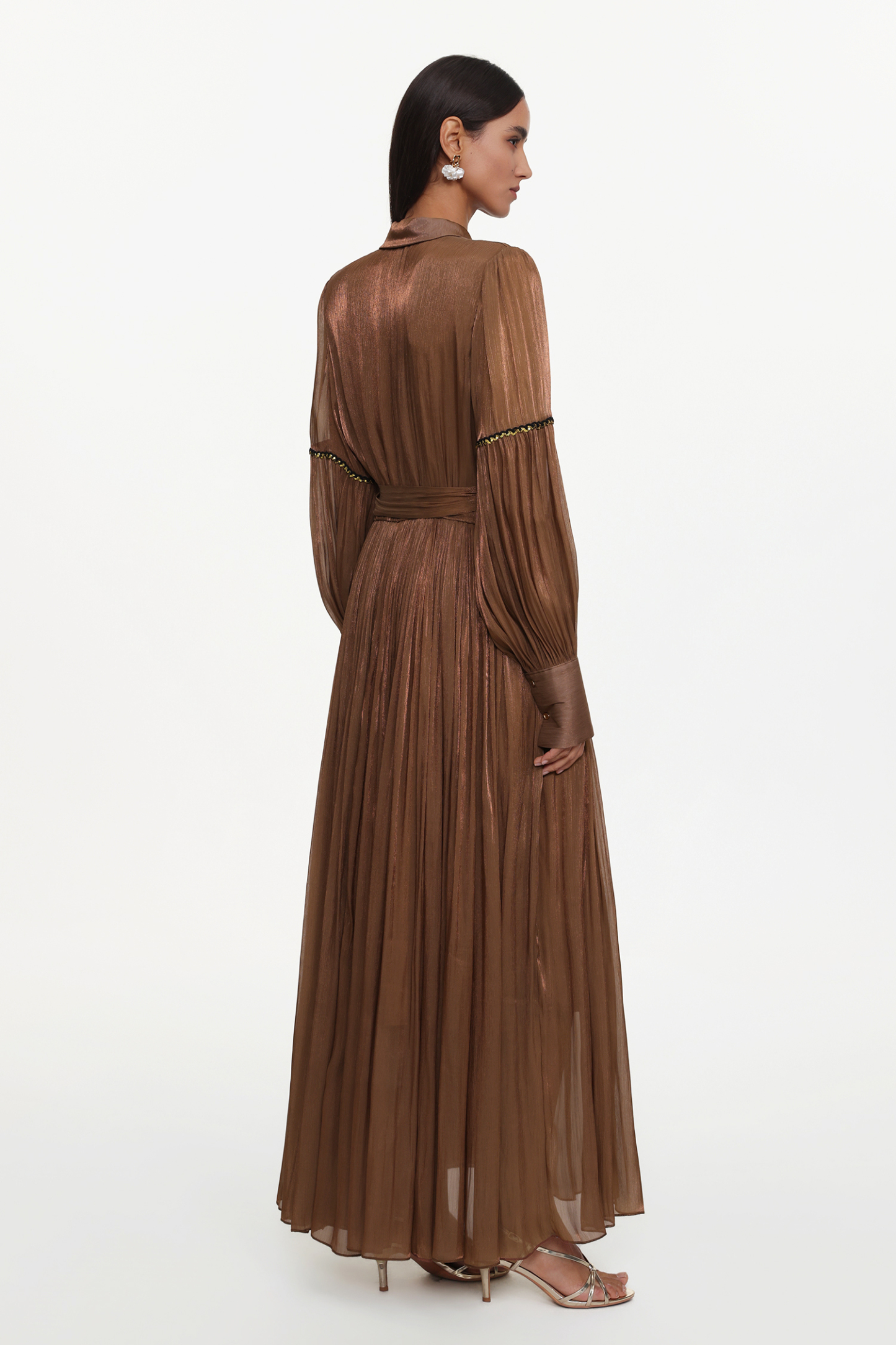 Hedit Resort Flowy Long Sleeve Ruffle Woven Maxi Dress