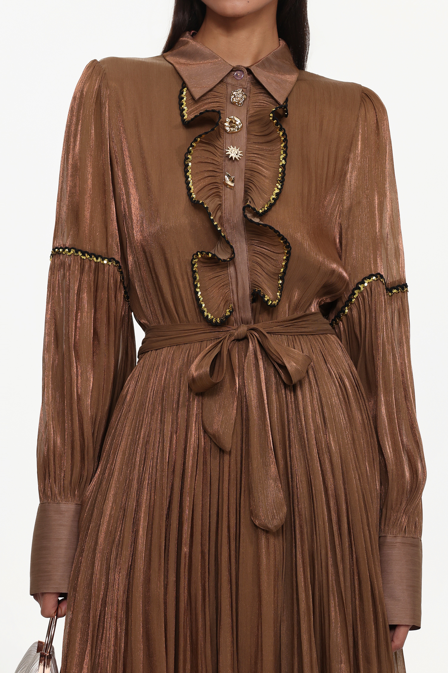 Hedit Resort Flowy Long Sleeve Ruffle Woven Maxi Dress