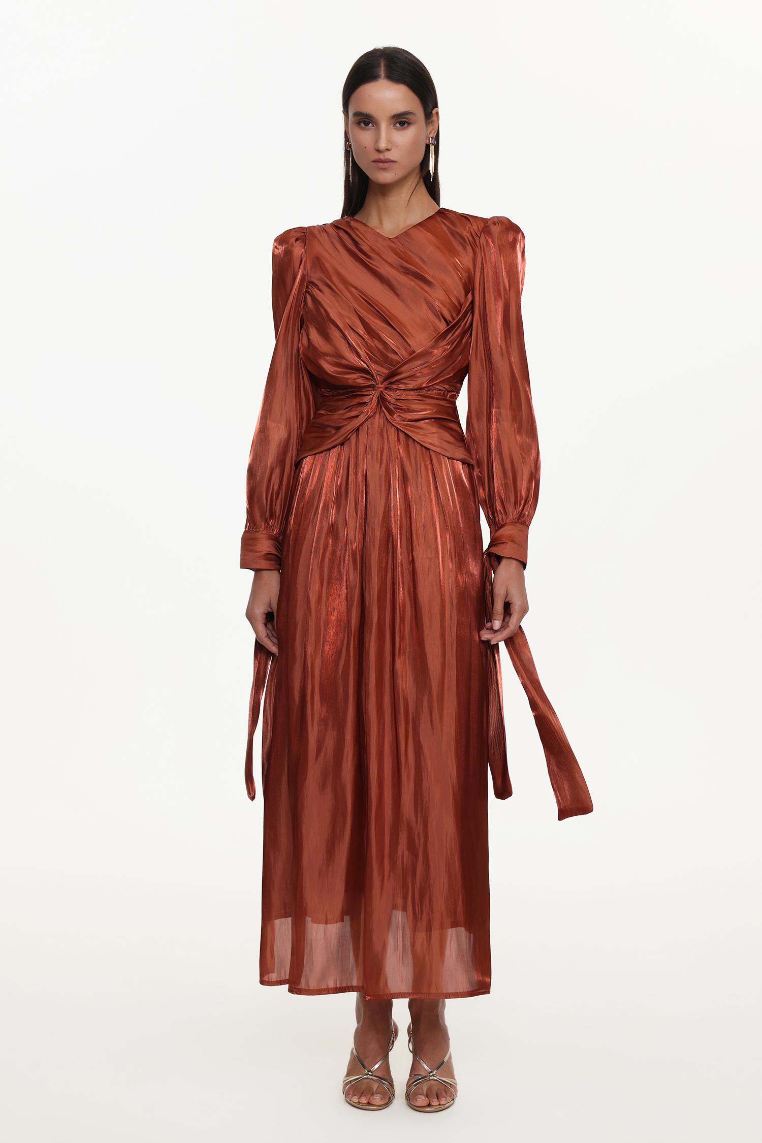 Irregular Resort Flowy Round Neck Long Sleeve Woven Maxi Dress
