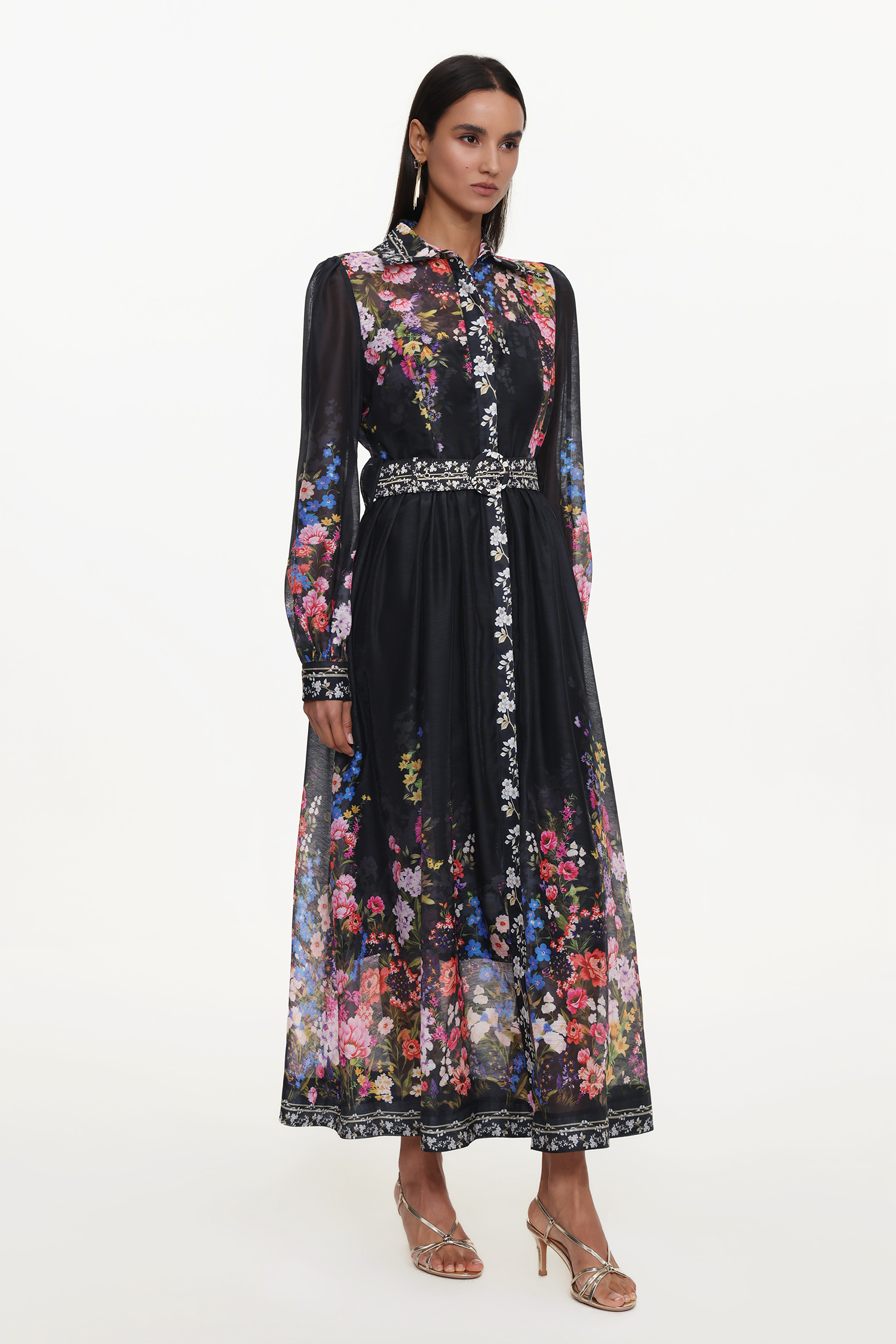 Millie Resort Flowy Long Sleeve Floral Print Woven Maxi Dress