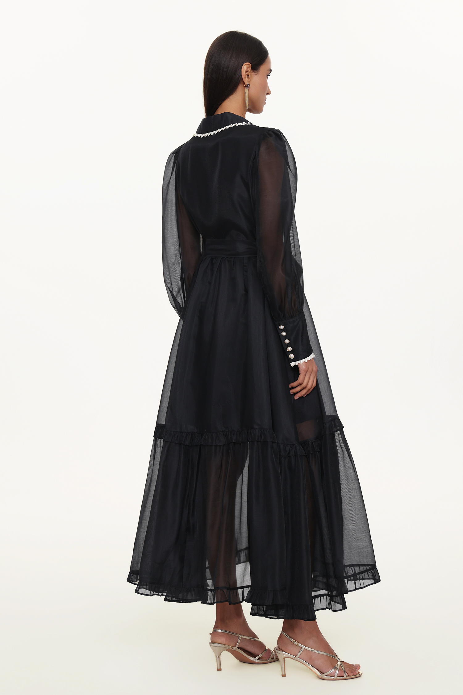 Melia Resort Flowy Long Sleeve Ruffle Woven Maxi Dress