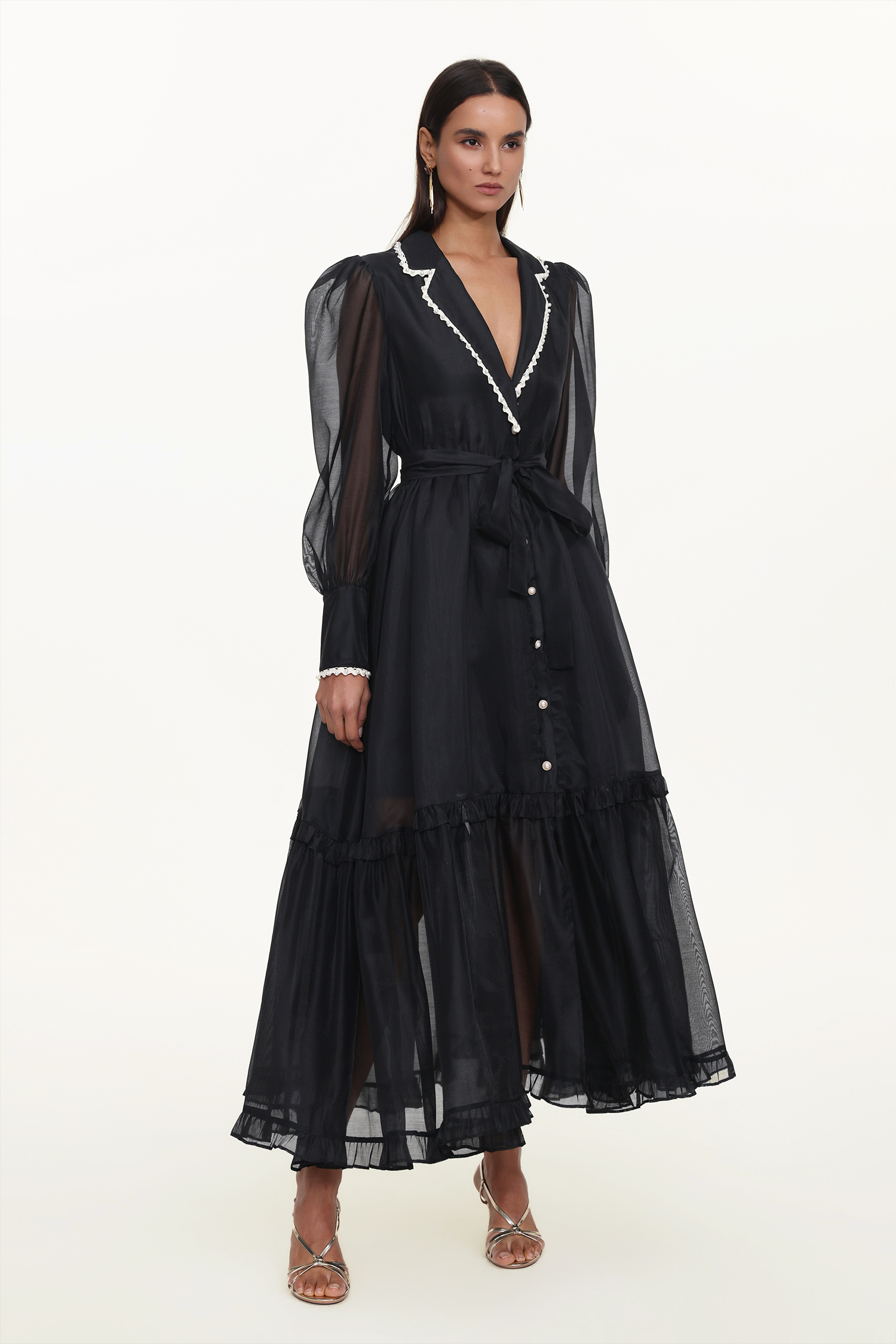 Melia Resort Flowy Long Sleeve Ruffle Woven Maxi Dress