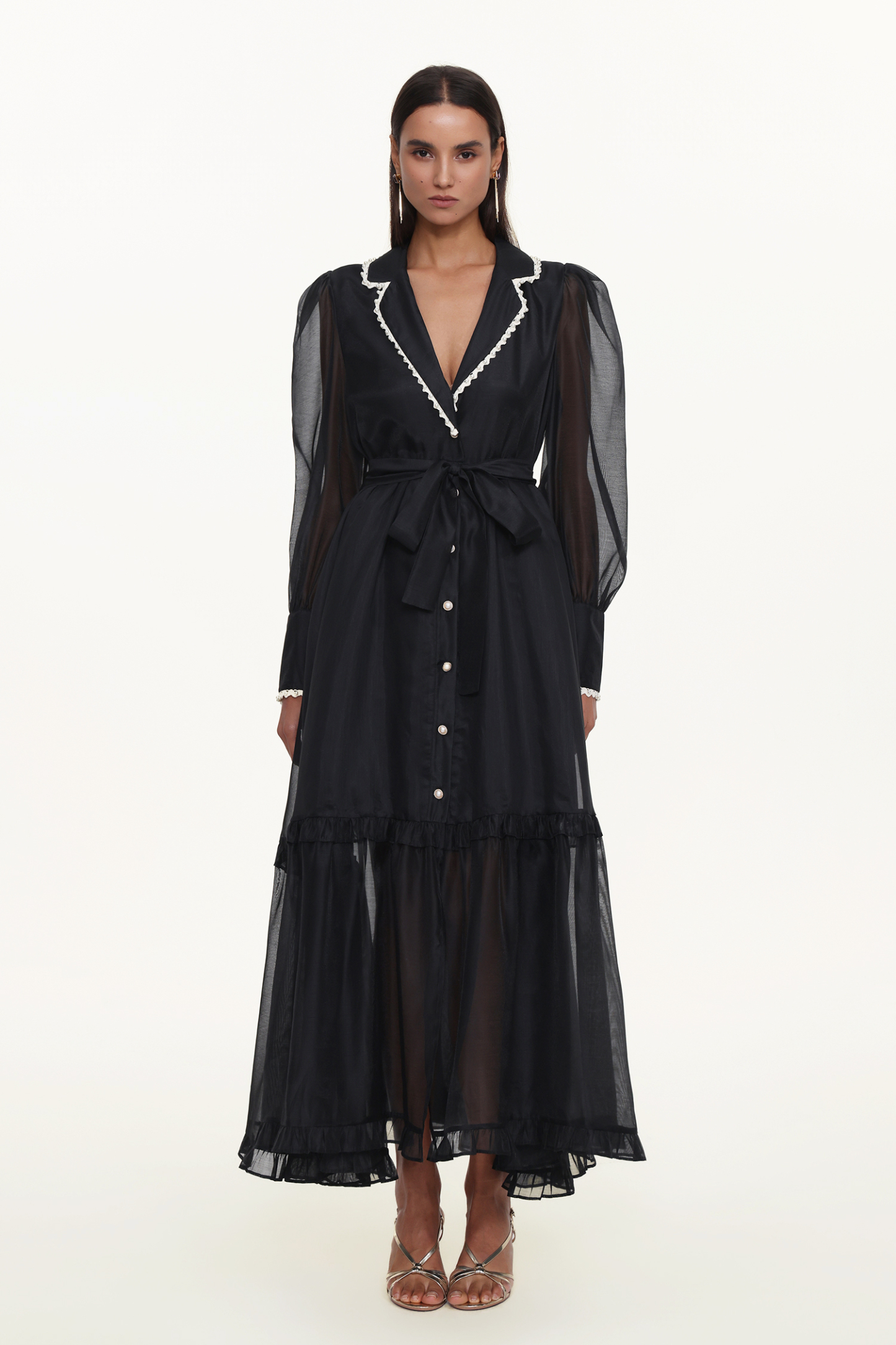 Melia Resort Flowy Long Sleeve Ruffle Woven Maxi Dress