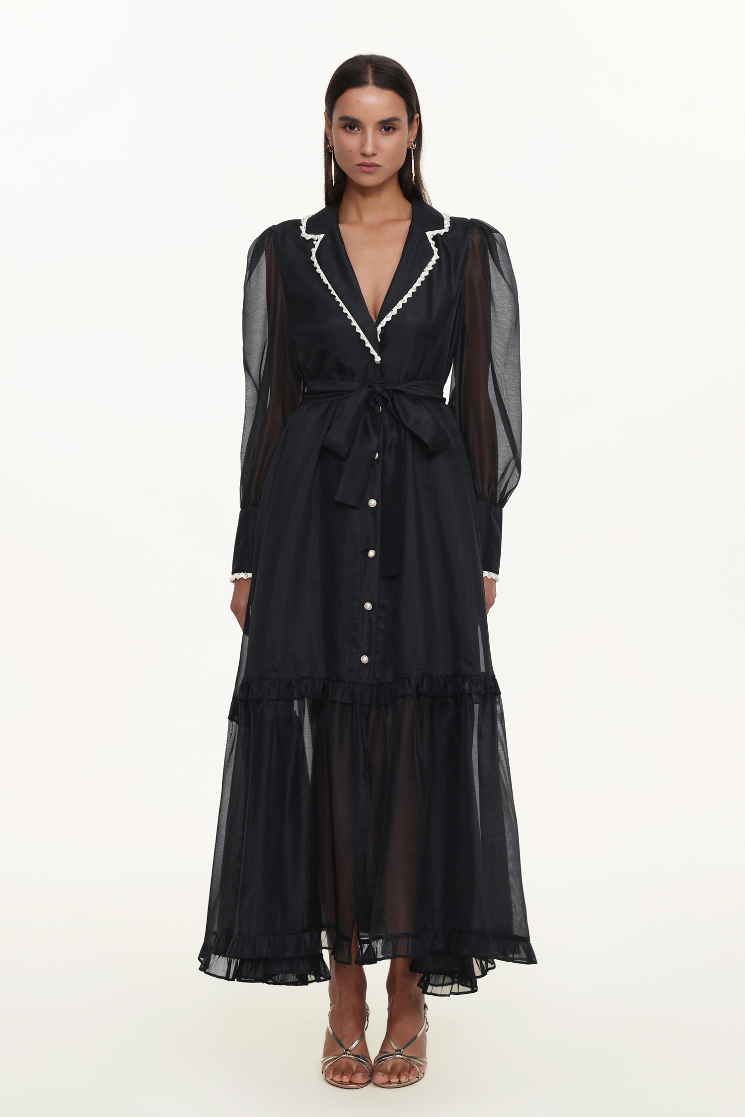 Melia Resort Flowy Long Sleeve Ruffle Woven Maxi Dress