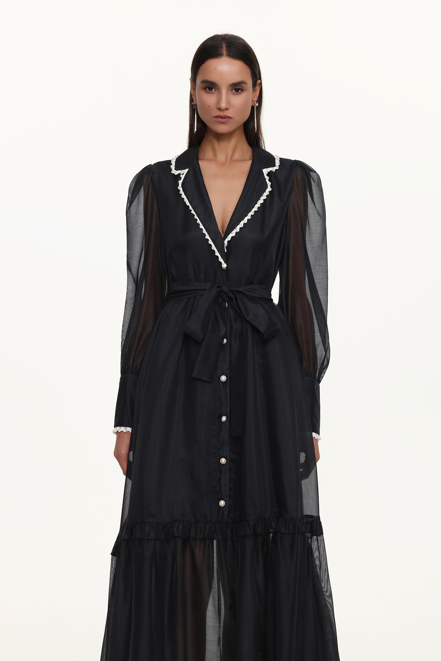 Melia Resort Flowy Long Sleeve Ruffle Woven Maxi Dress