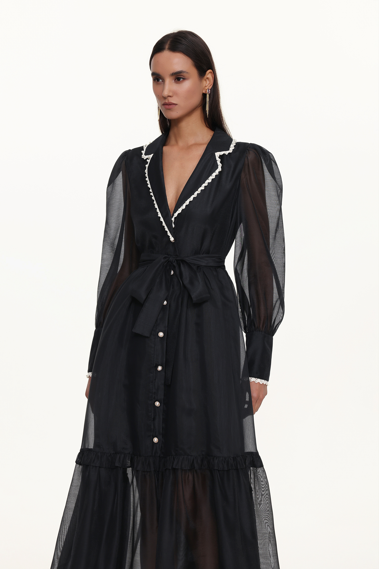 Melia Resort Flowy Long Sleeve Ruffle Woven Maxi Dress