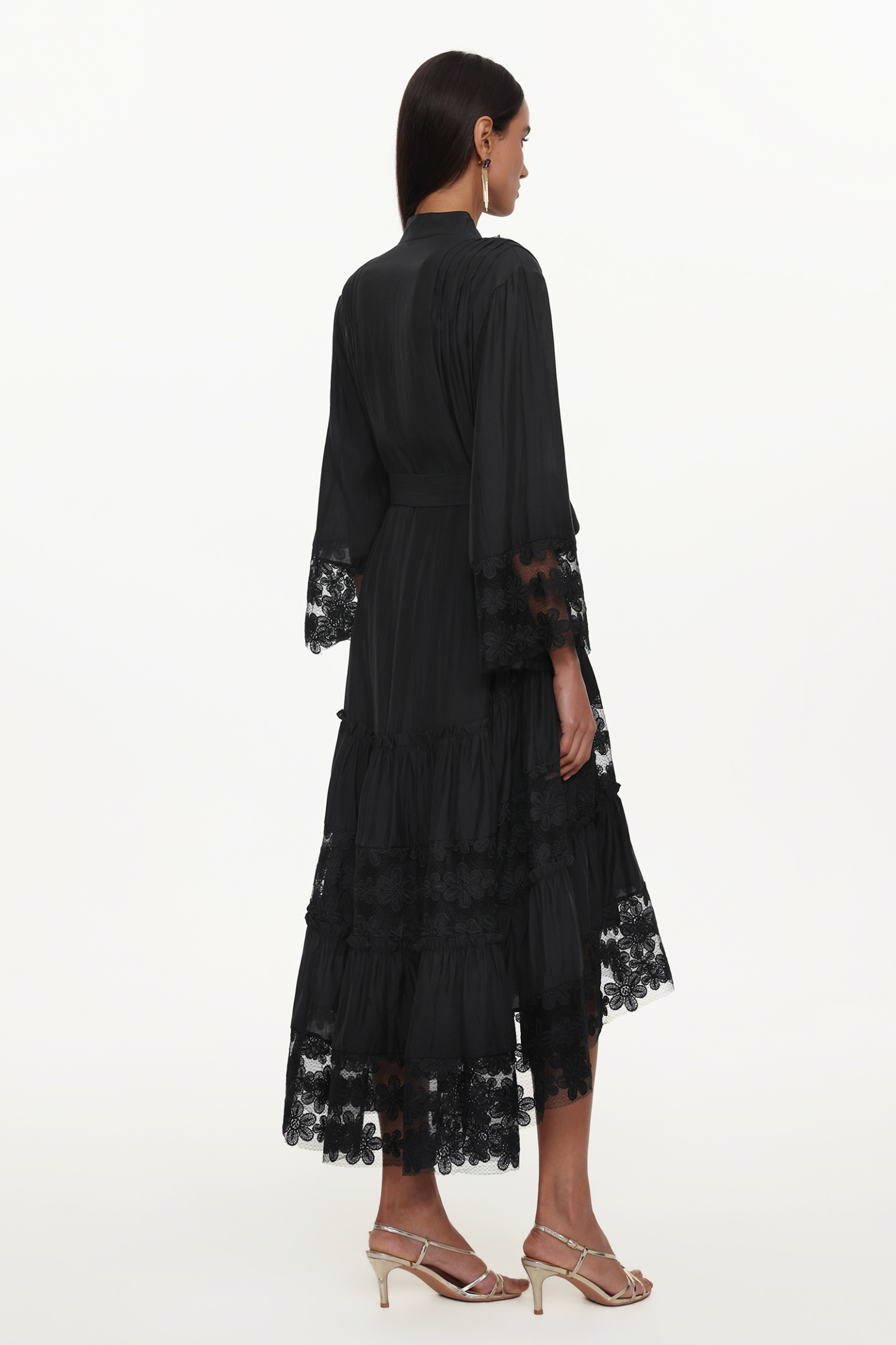 Kava Resort Flowy Long Sleeve Lace Floral Woven Maxi Dress