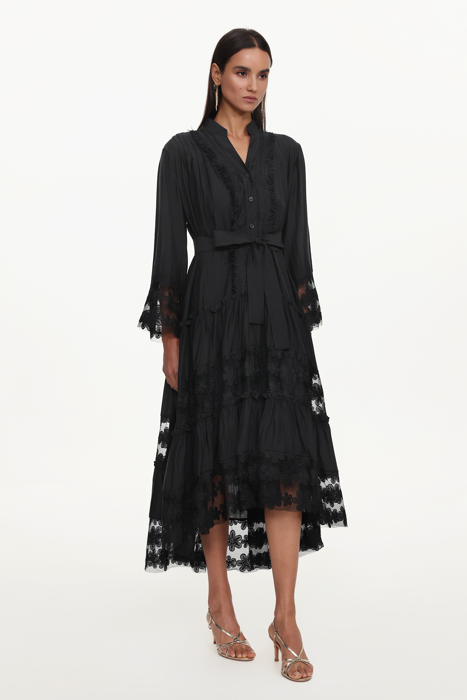 Kava Resort Flowy Long Sleeve Lace Floral Woven Maxi Dress
