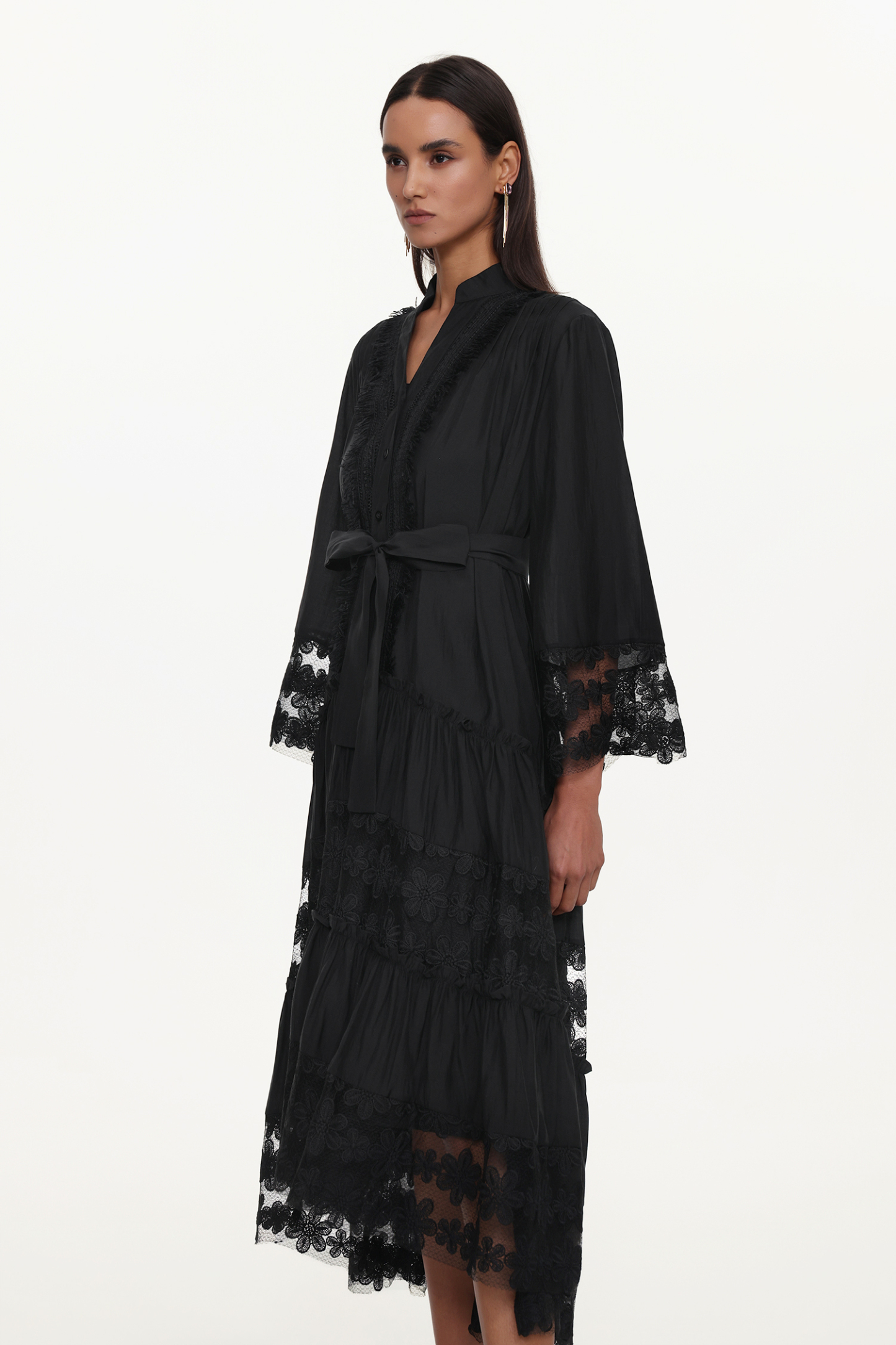 Kava Resort Flowy Long Sleeve Lace Floral Woven Maxi Dress