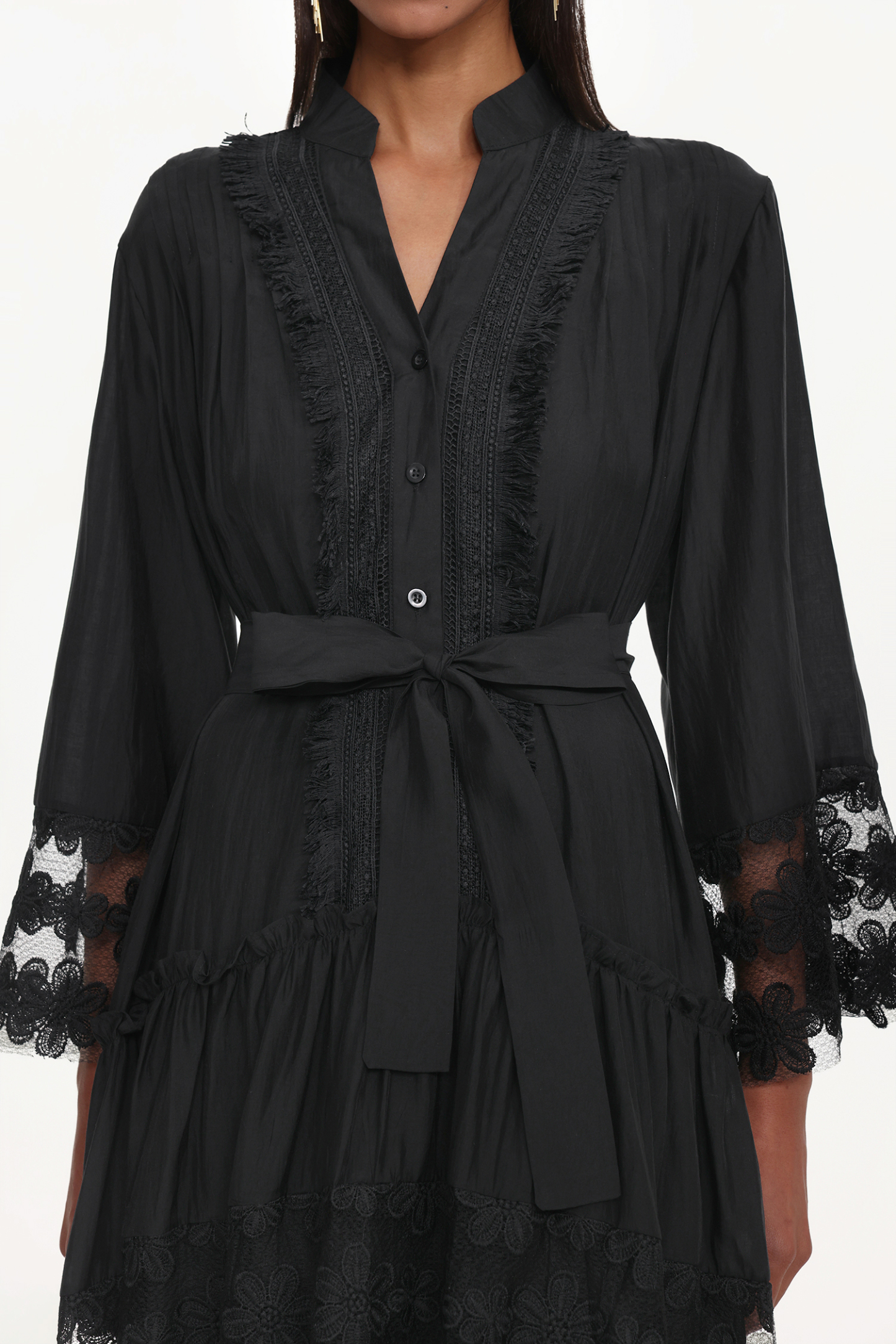 Kava Resort Flowy Long Sleeve Lace Floral Woven Maxi Dress