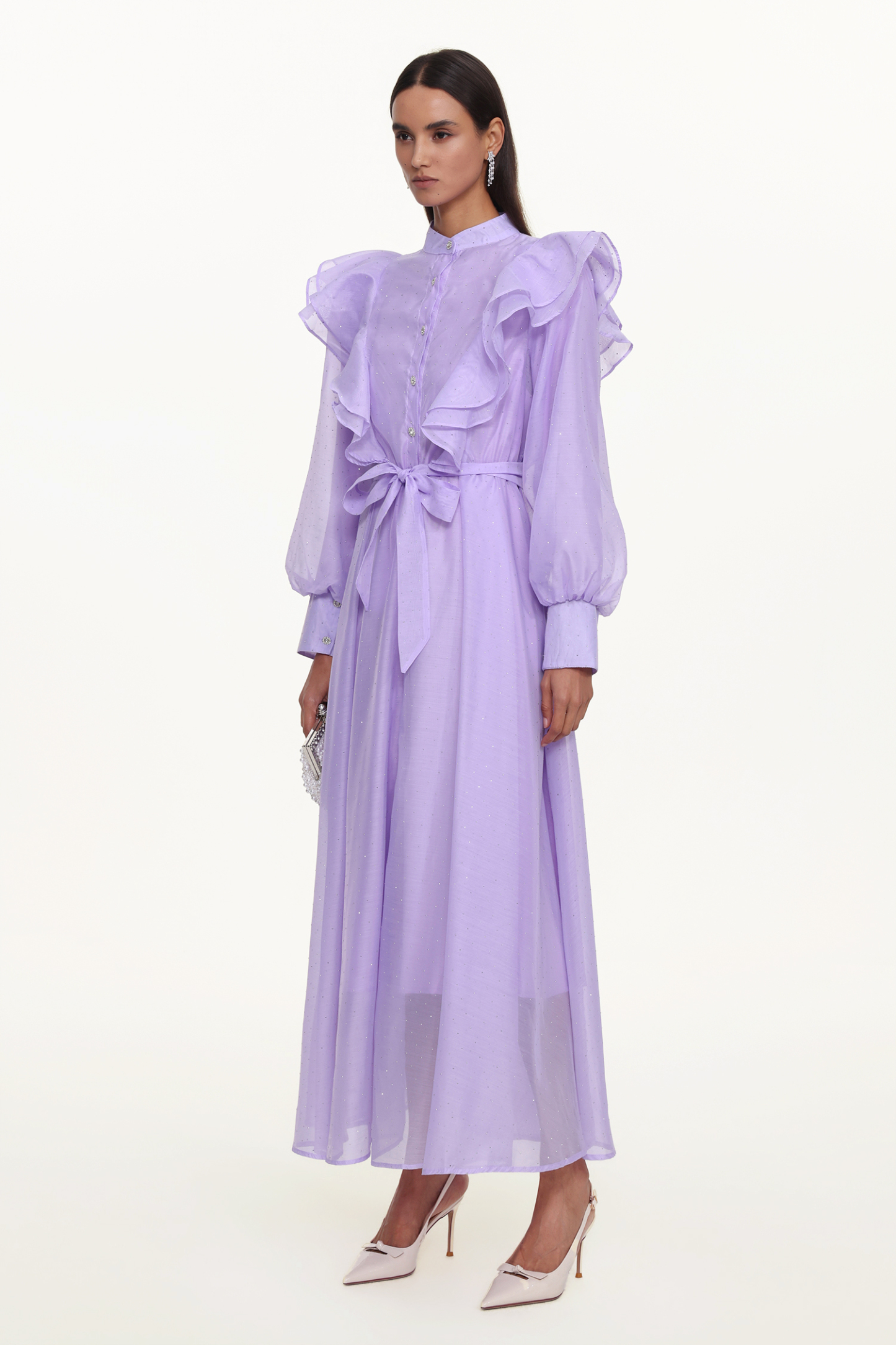 Hattie Resort Flowy Puff Sleeve Ruffle Woven Maxi Dress