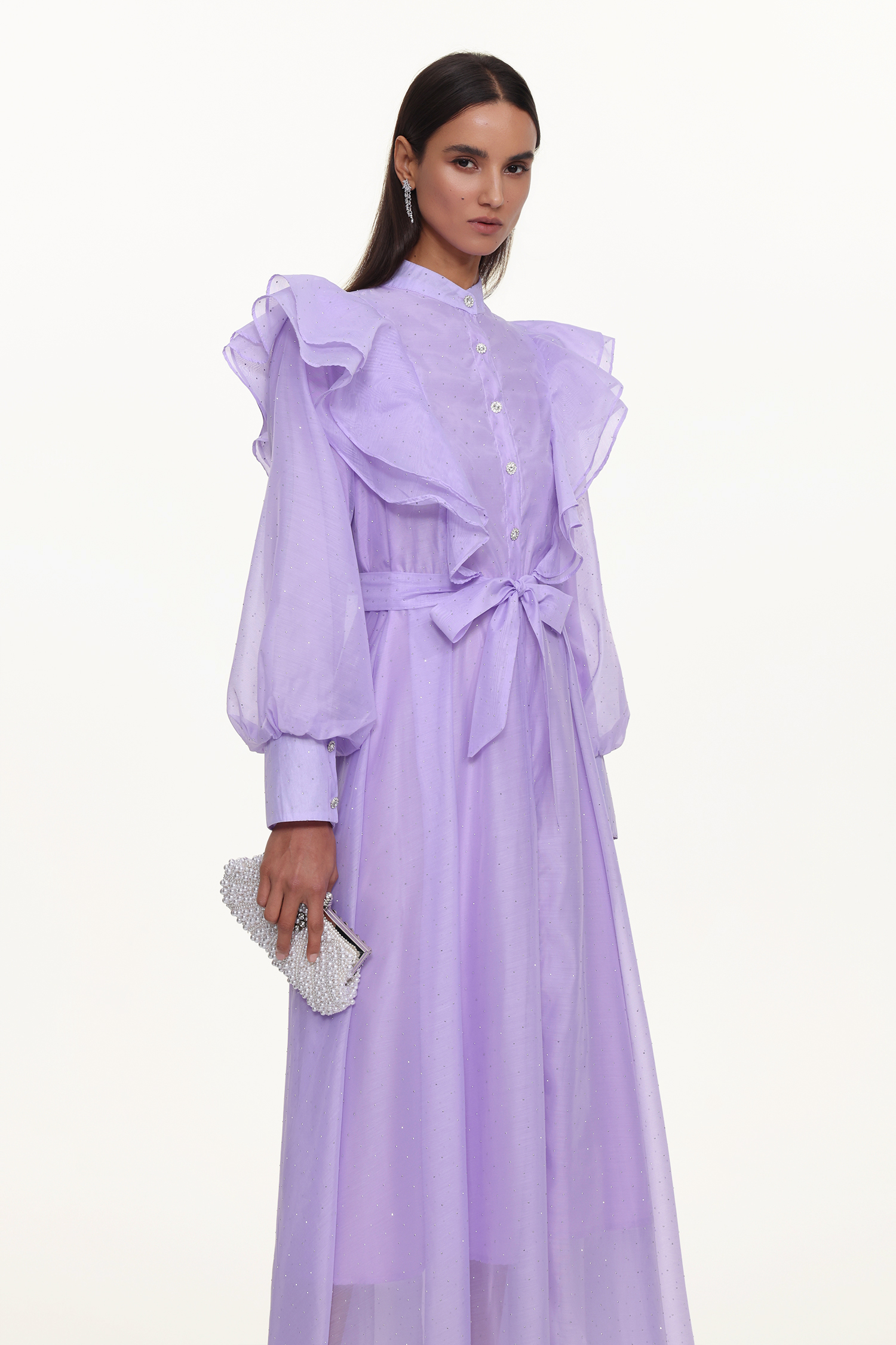 Hattie Resort Flowy Puff Sleeve Ruffle Woven Maxi Dress