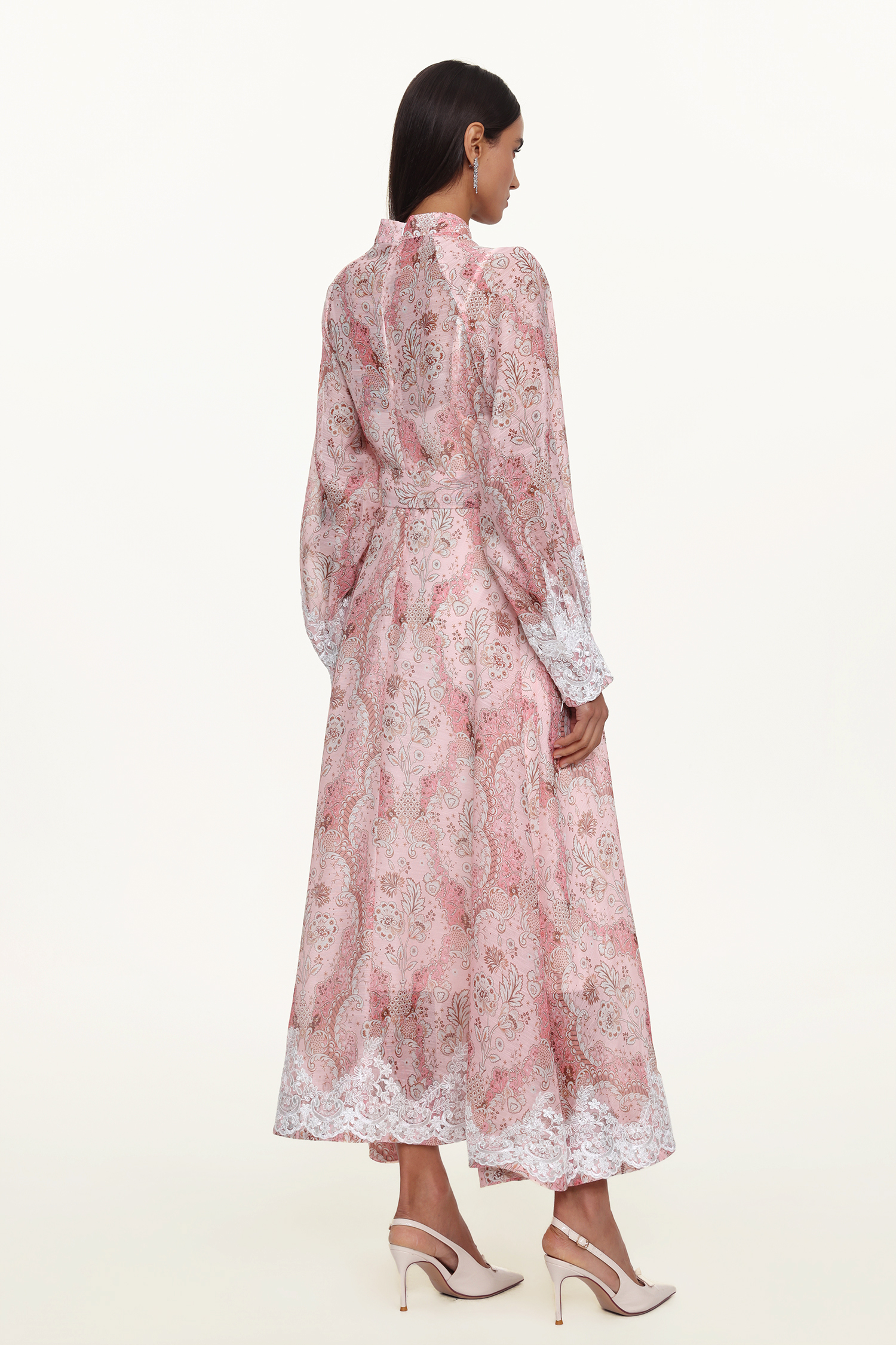 Shalissa Resort Flowy Long Sleeve Floral Print Lace Woven Maxi Dress