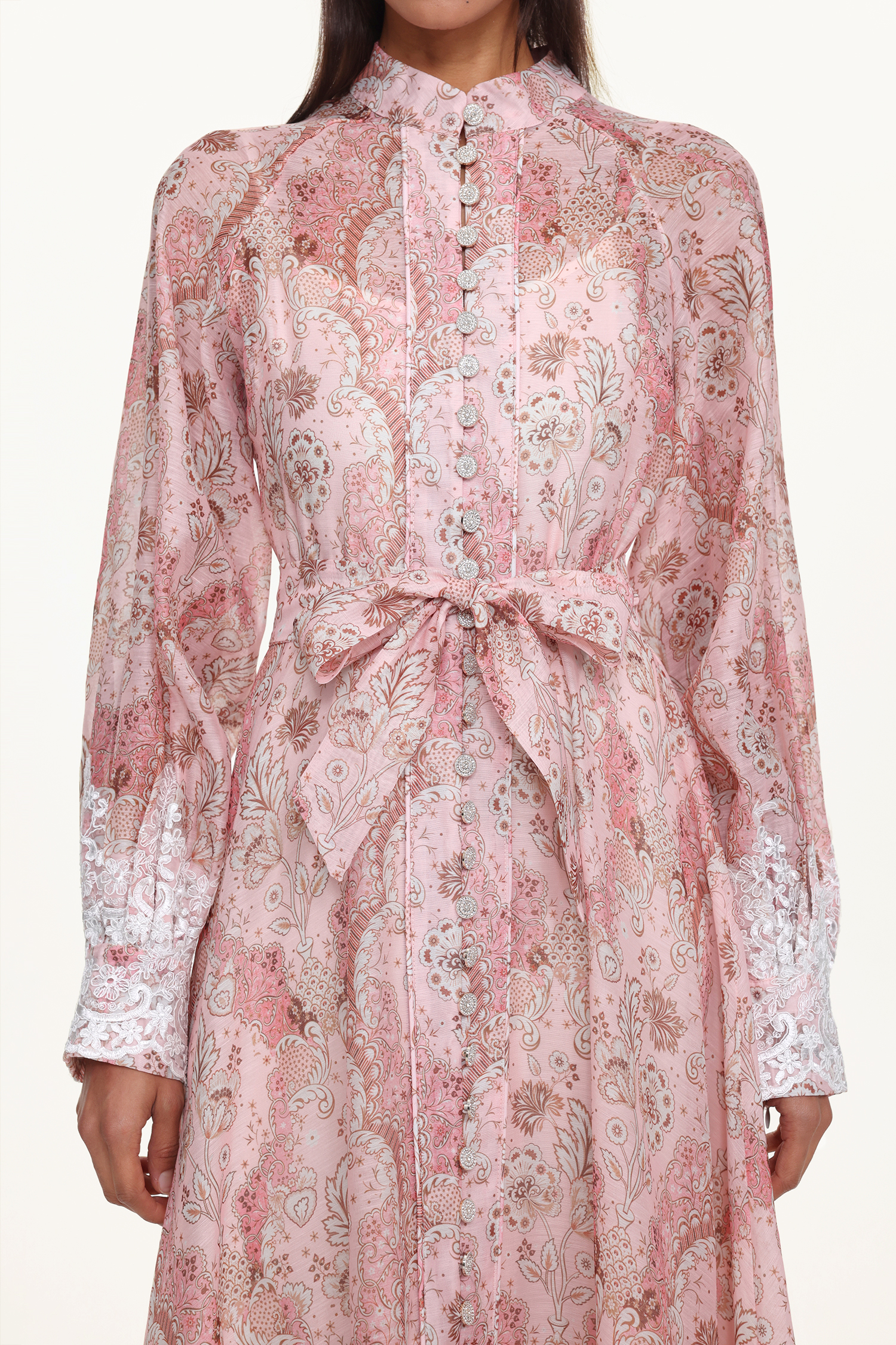 Shalissa Resort Flowy Long Sleeve Floral Print Lace Woven Maxi Dress