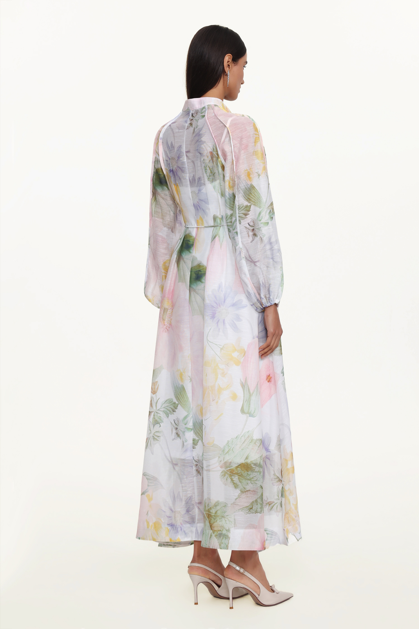 Izara Resort Flowy Long Sleeve Floral Print Woven Maxi Dress