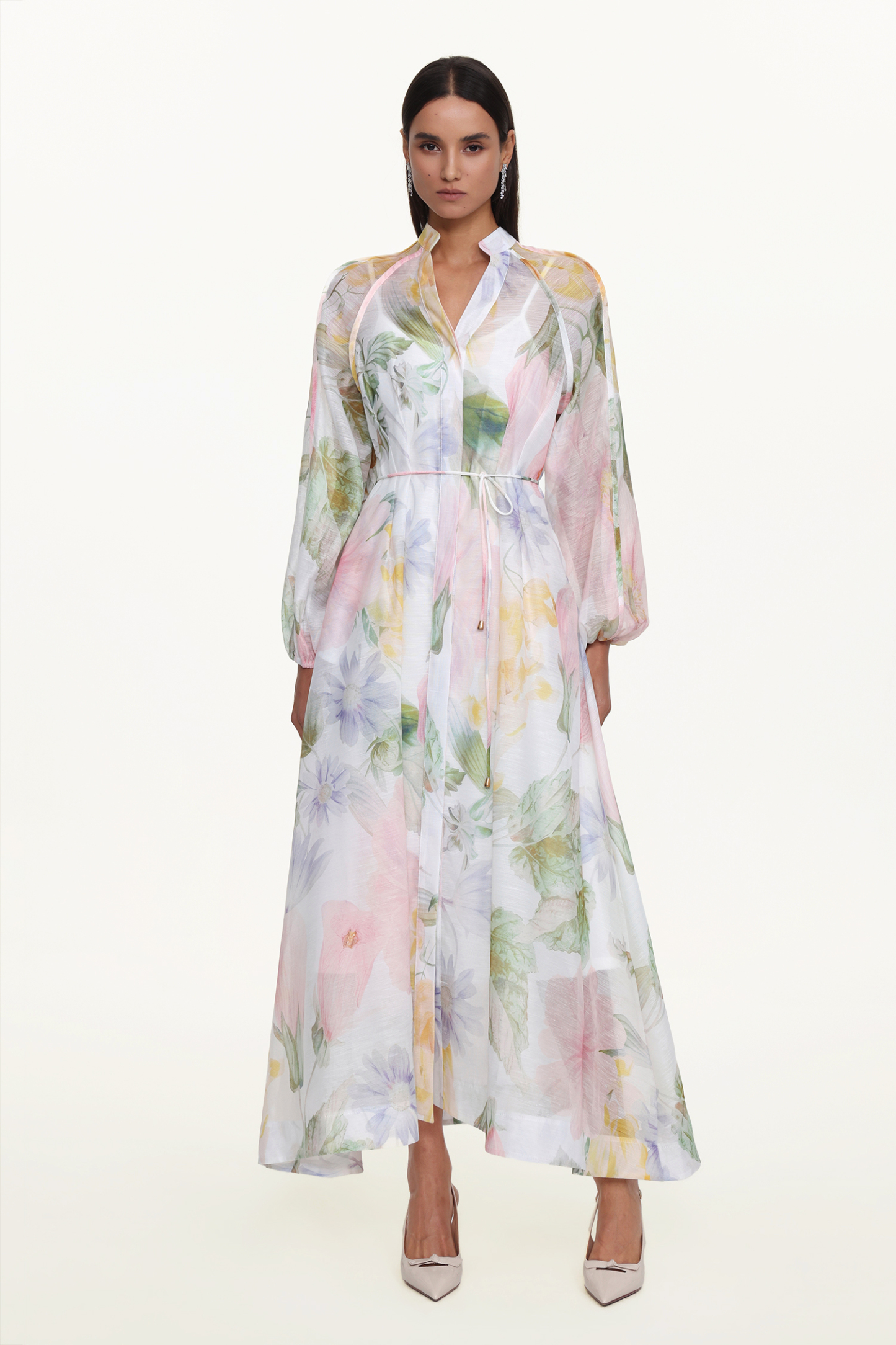 Izara Resort Flowy Long Sleeve Floral Print Woven Maxi Dress