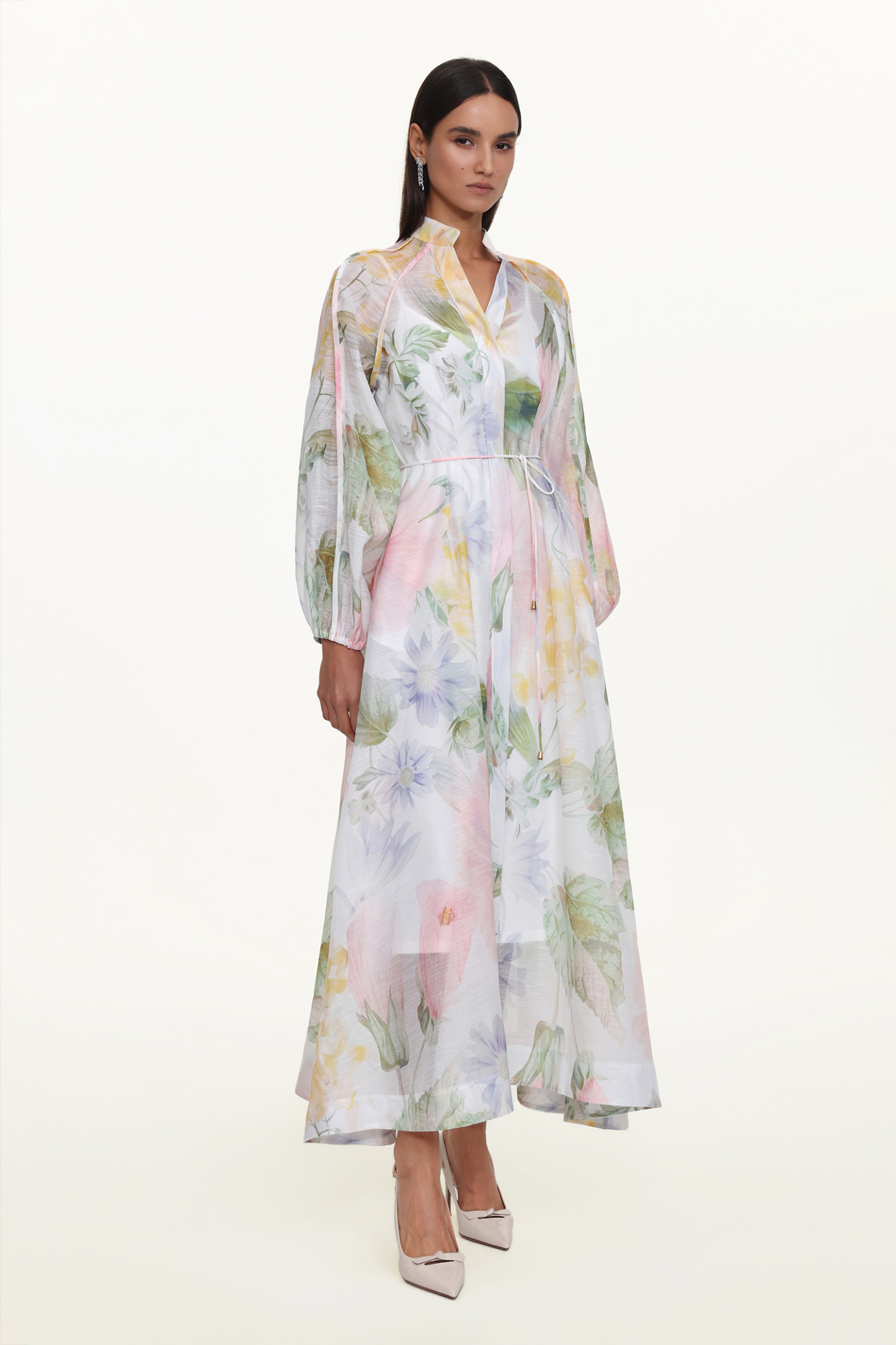 Izara Resort Flowy Long Sleeve Floral Print Woven Maxi Dress