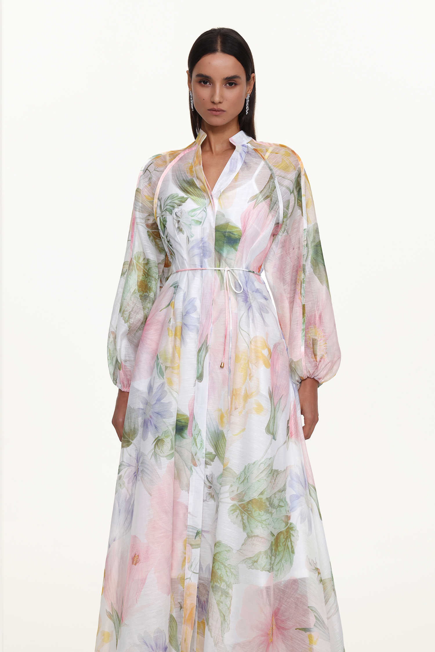Izara Resort Flowy Long Sleeve Floral Print Woven Maxi Dress
