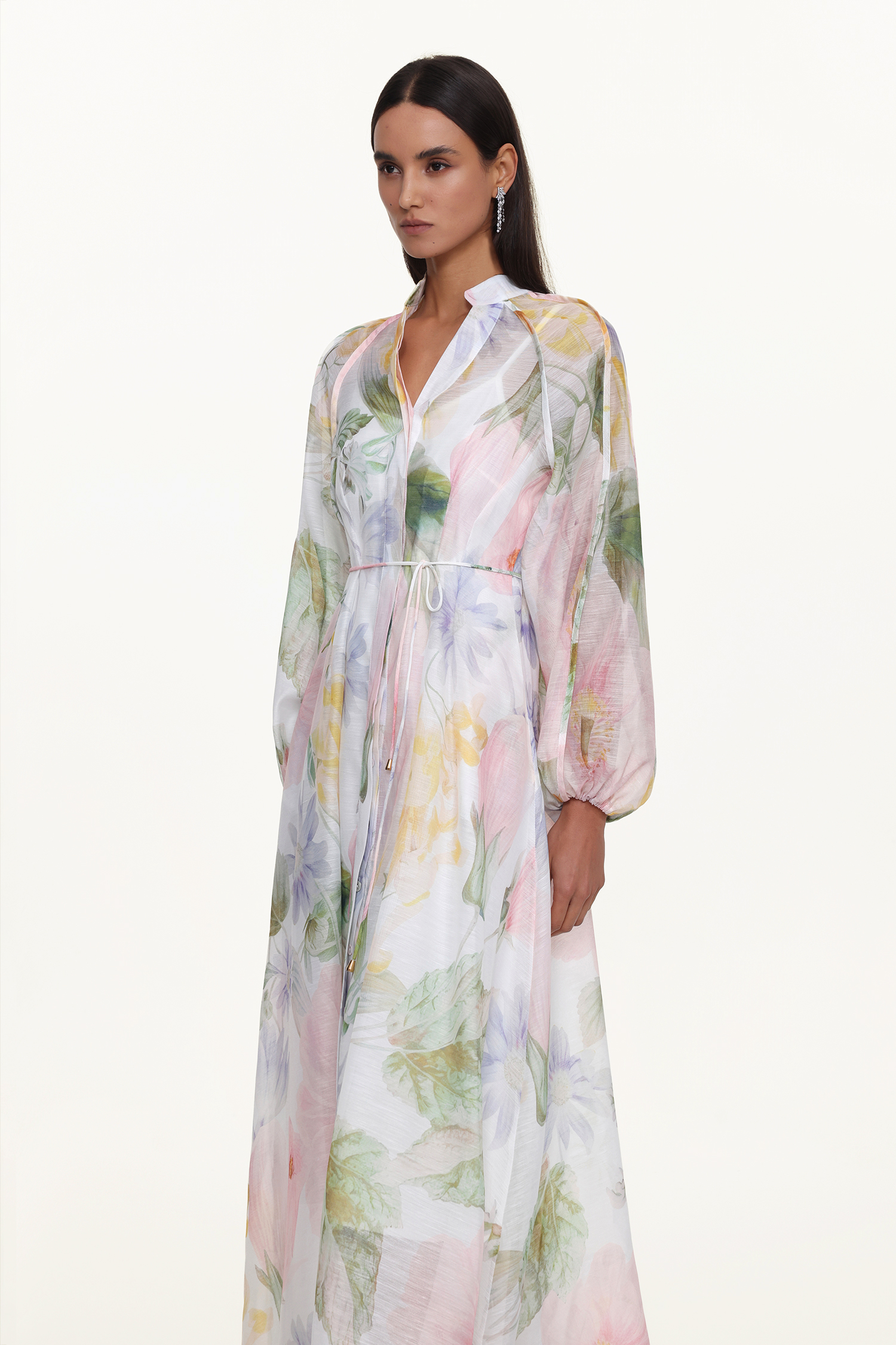 Izara Resort Flowy Long Sleeve Floral Print Woven Maxi Dress