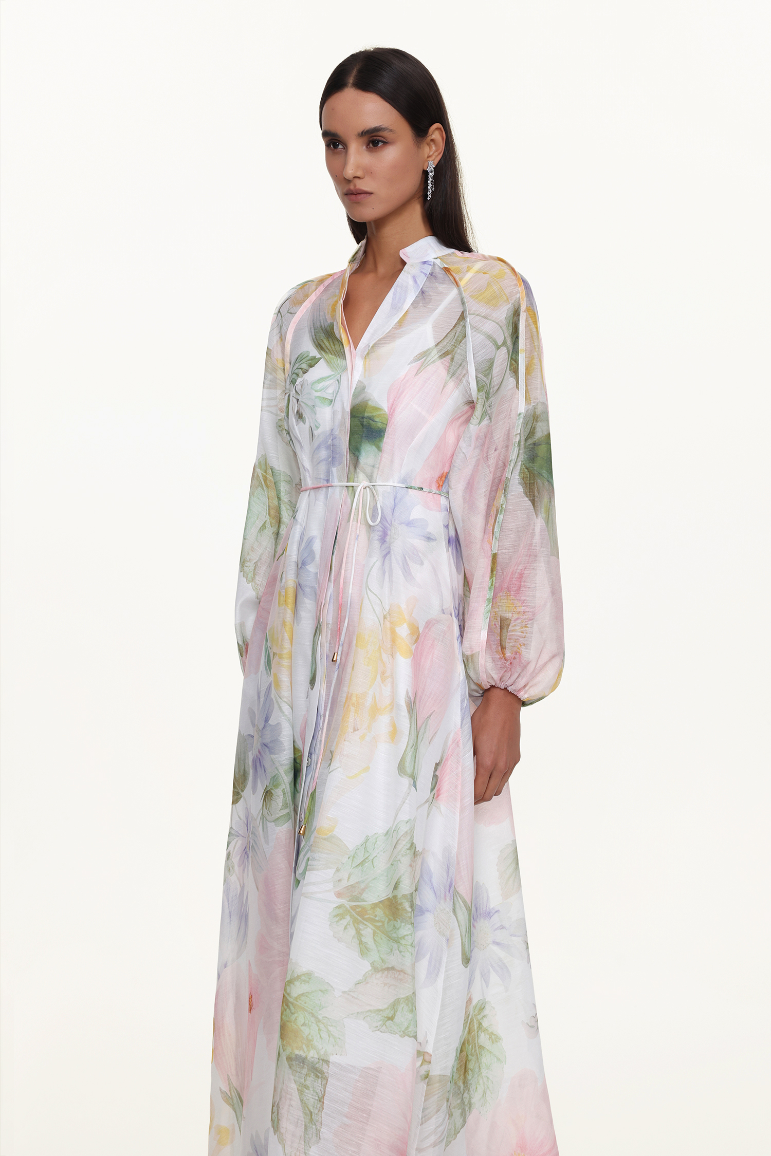 Izara Resort Flowy Long Sleeve Floral Print Woven Maxi Dress