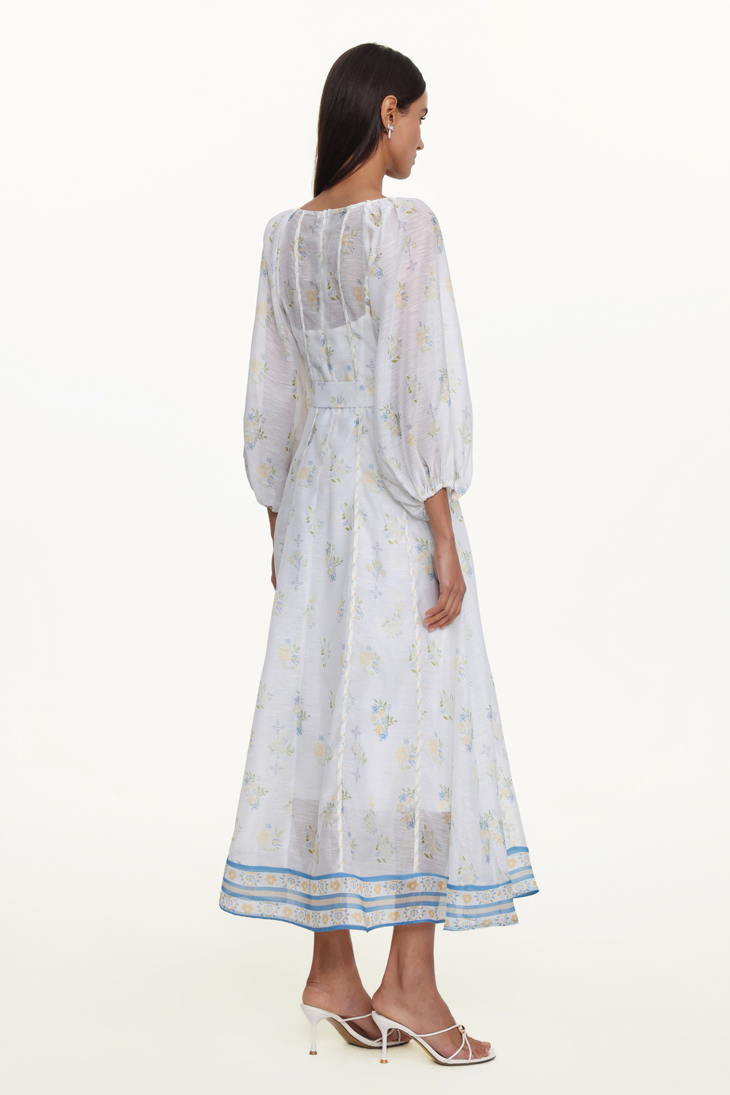 Jinx Resort Flowy V Neck Long Sleeve Floral Print Woven Maxi Dress