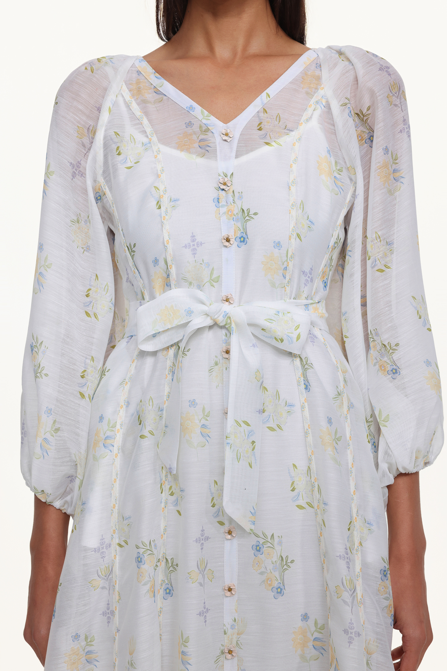 Jinx Resort Flowy V Neck Long Sleeve Floral Print Woven Maxi Dress