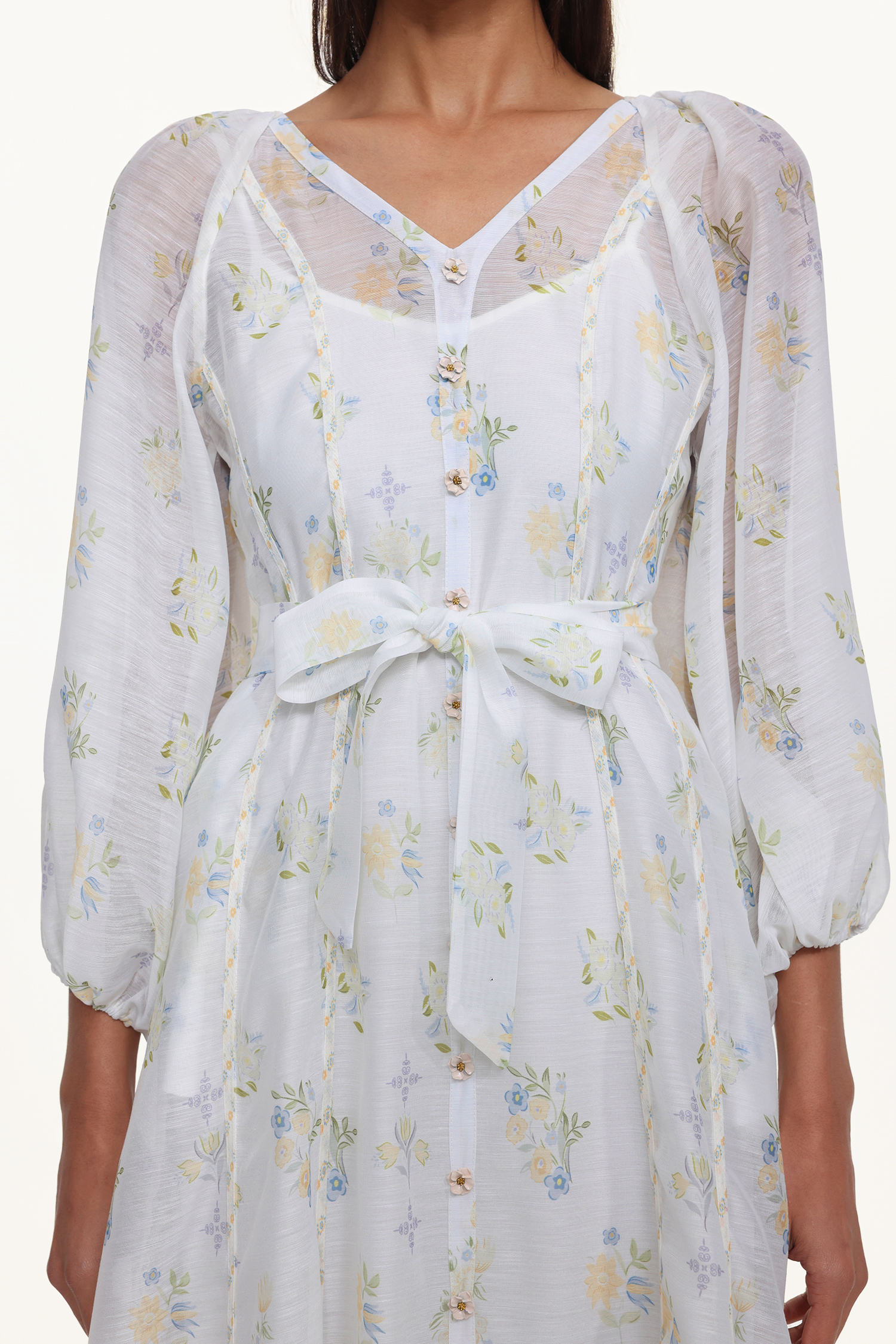 Jinx Resort Flowy V Neck Long Sleeve Floral Print Woven Maxi Dress