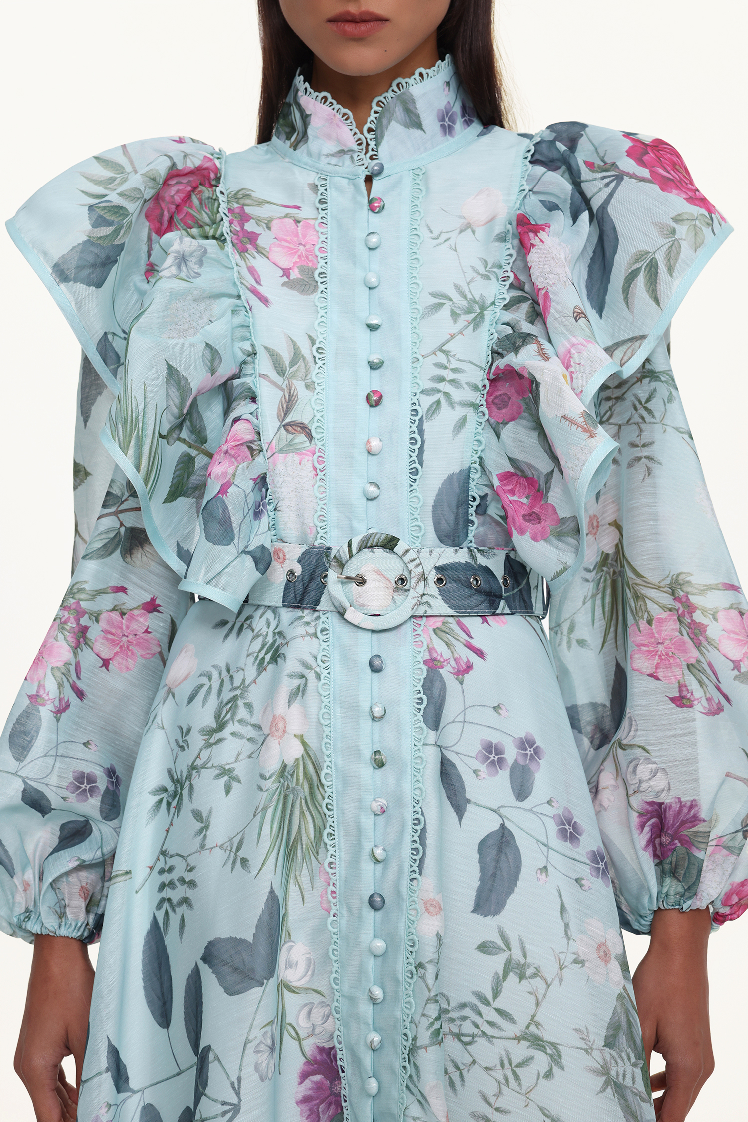 Emberson Resort Flowy Long Sleeve Floral Print Ruffle Woven Maxi Dress