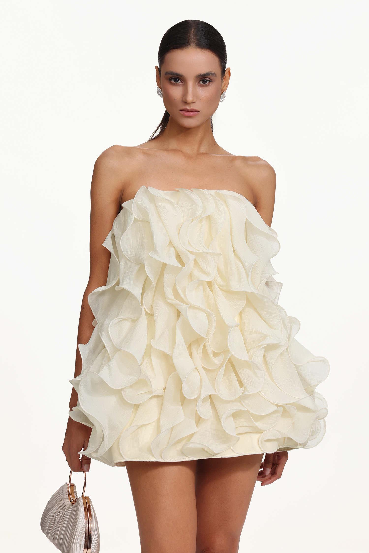 Jacaze Romantic Flowy Strapless Layered Ruffle Mini Dress