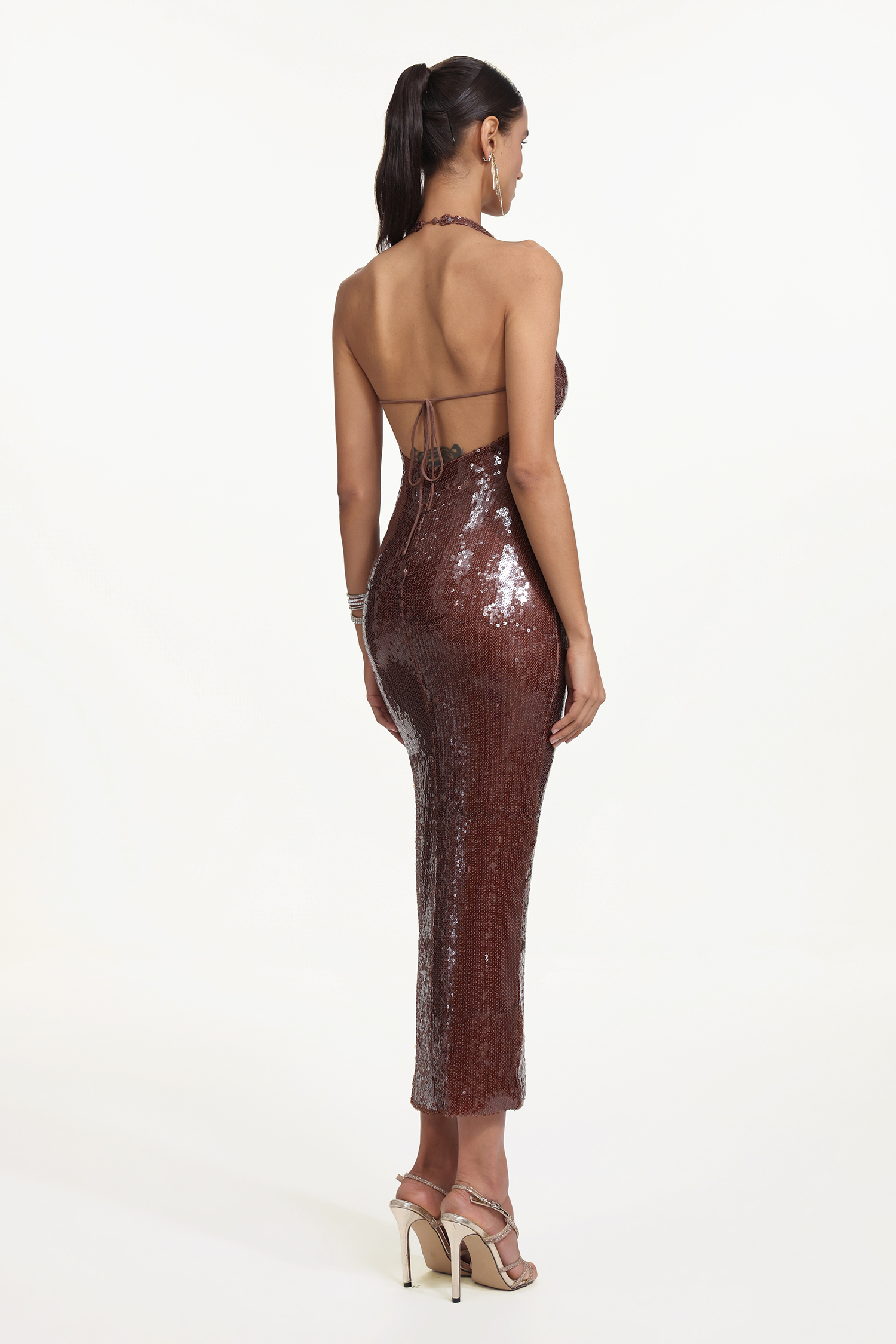 Vosa Glamorous Contour Halter Sleeveless Sequin Maxi Dress