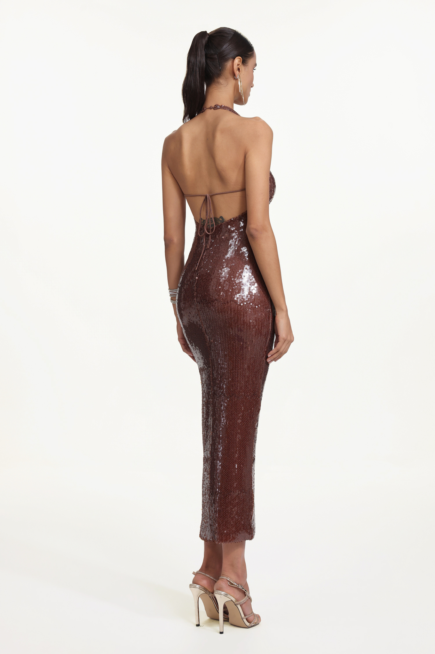 Vosa Glamorous Contour Halter Sleeveless Sequin Maxi Dress