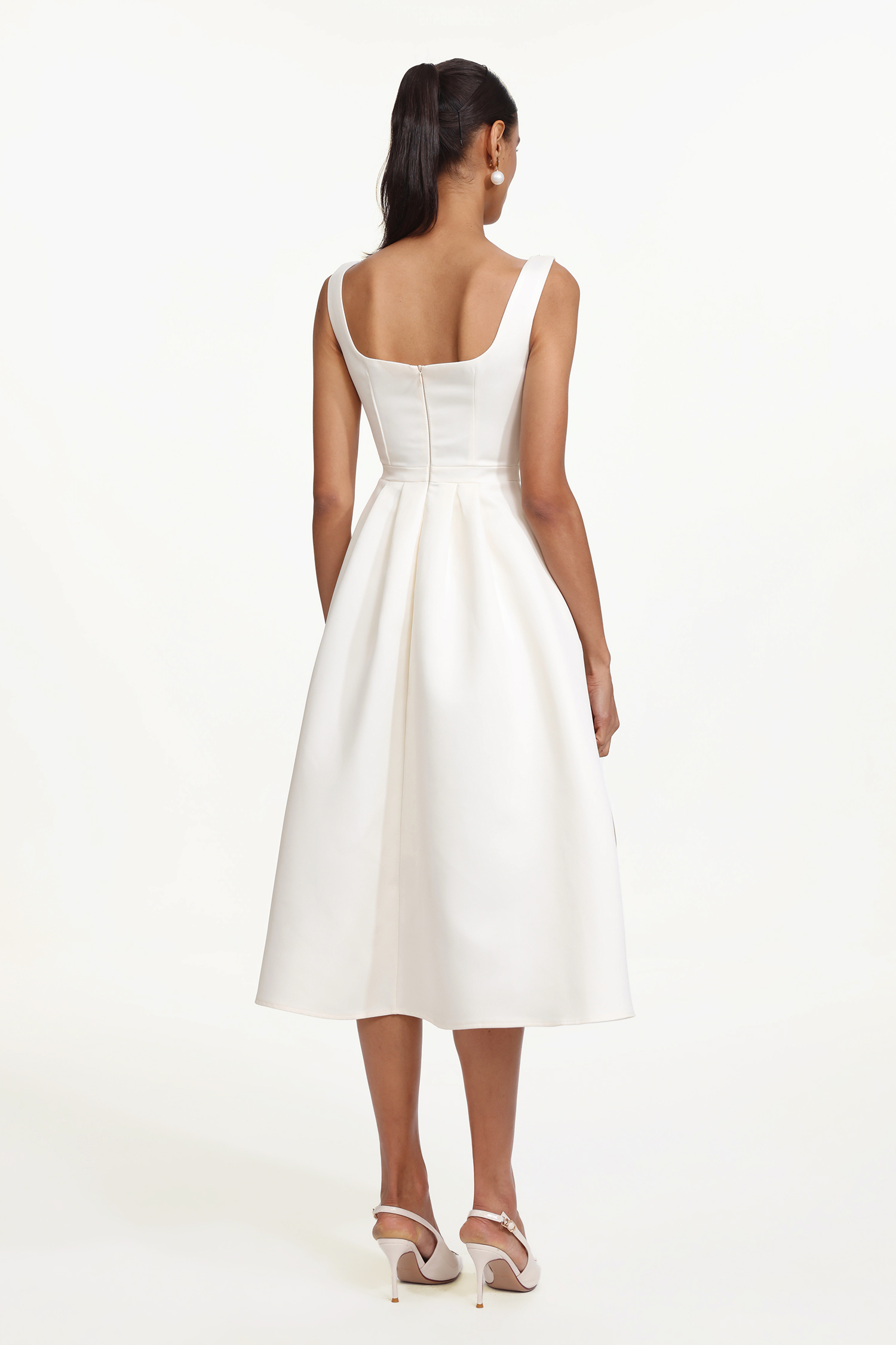 Walda Elegant Tailored Square Neck Sleeveless Bow Pearl Woven Maxi Dress