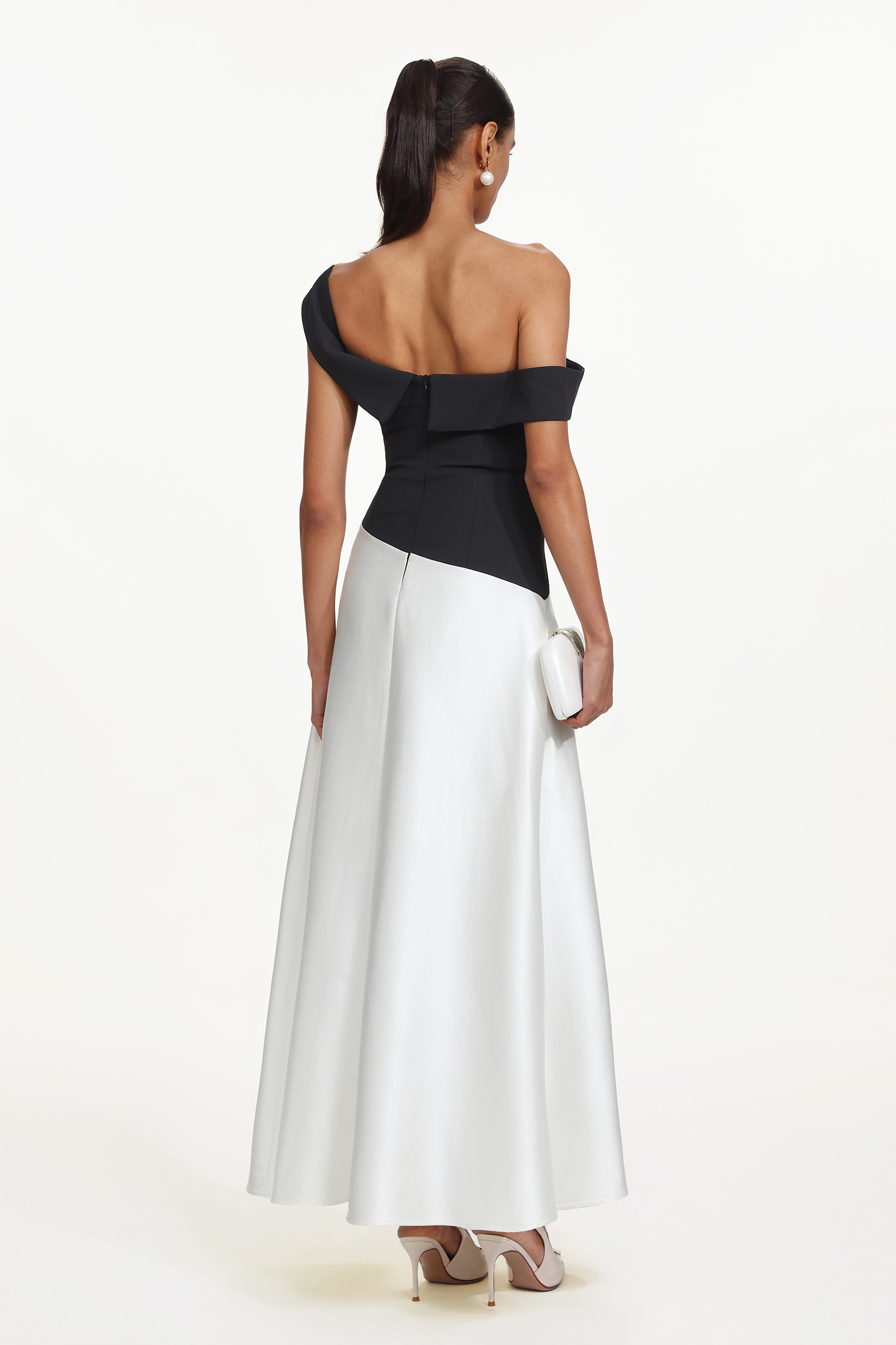 Xavier Elegant Tailored Off Shoulder Contrast Maxi Dress