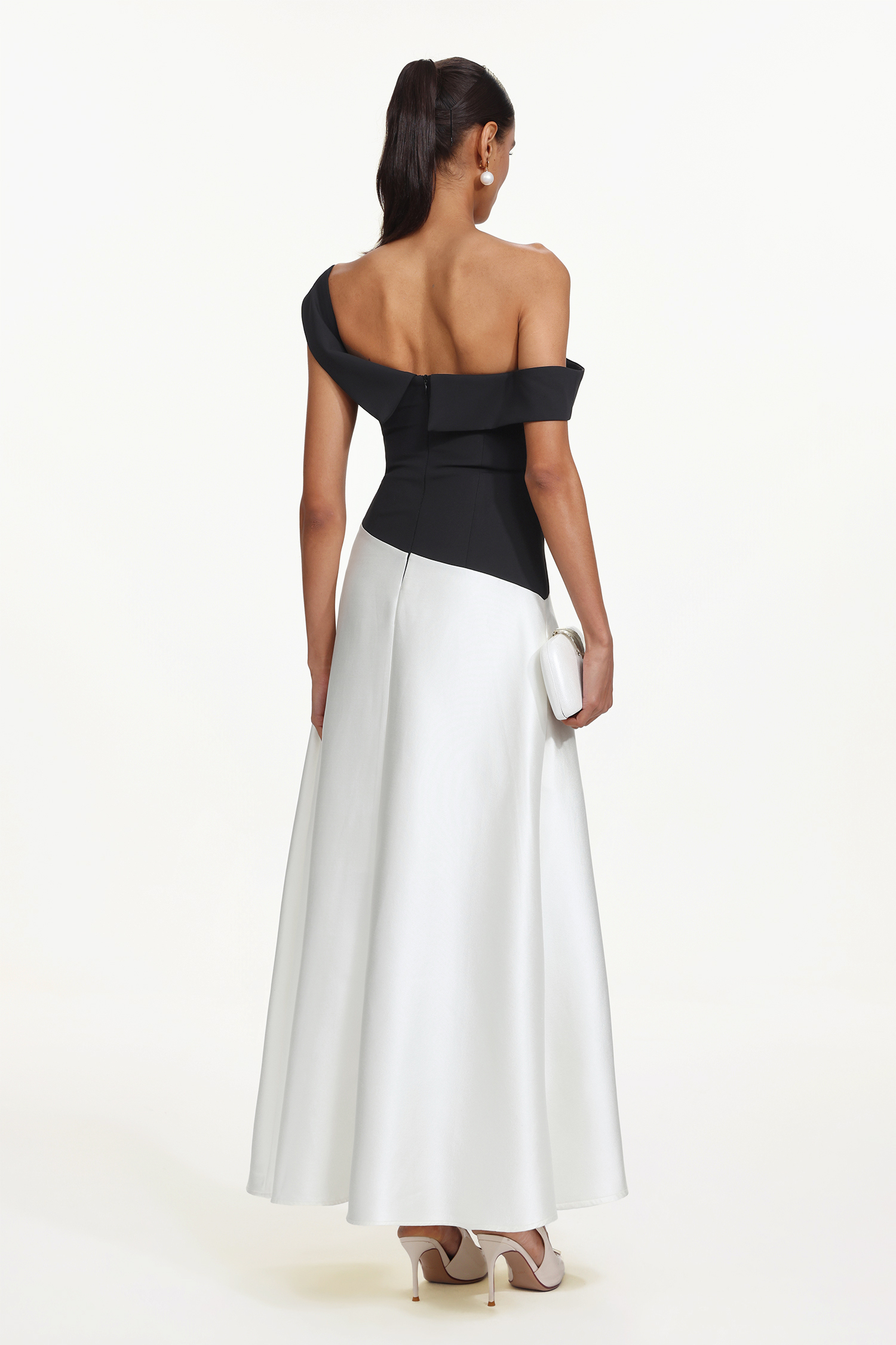 Xavier Elegant Tailored Off Shoulder Contrast Maxi Dress
