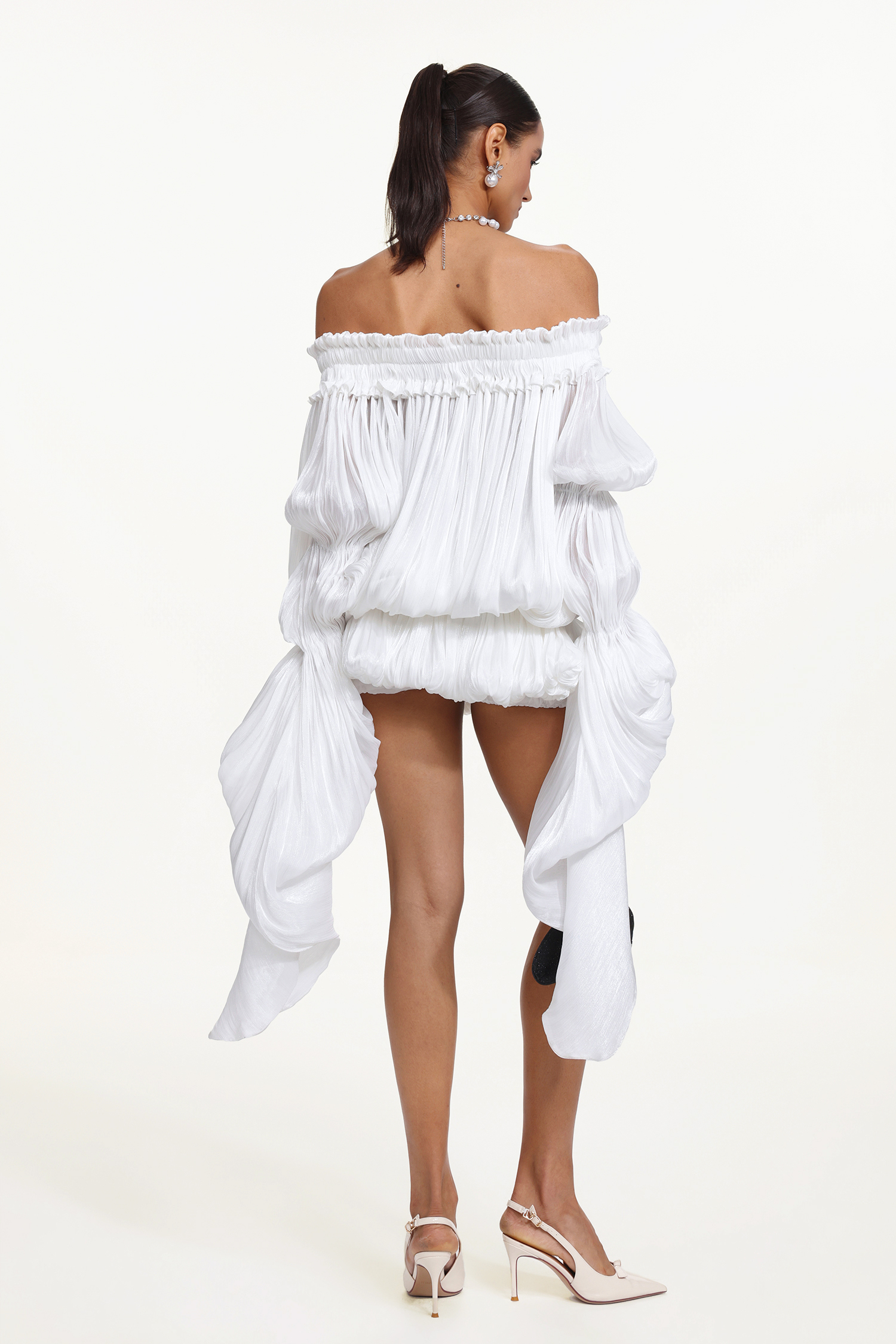 Laney Romantic Flowy Off Shoulder Bubble Mini Dress