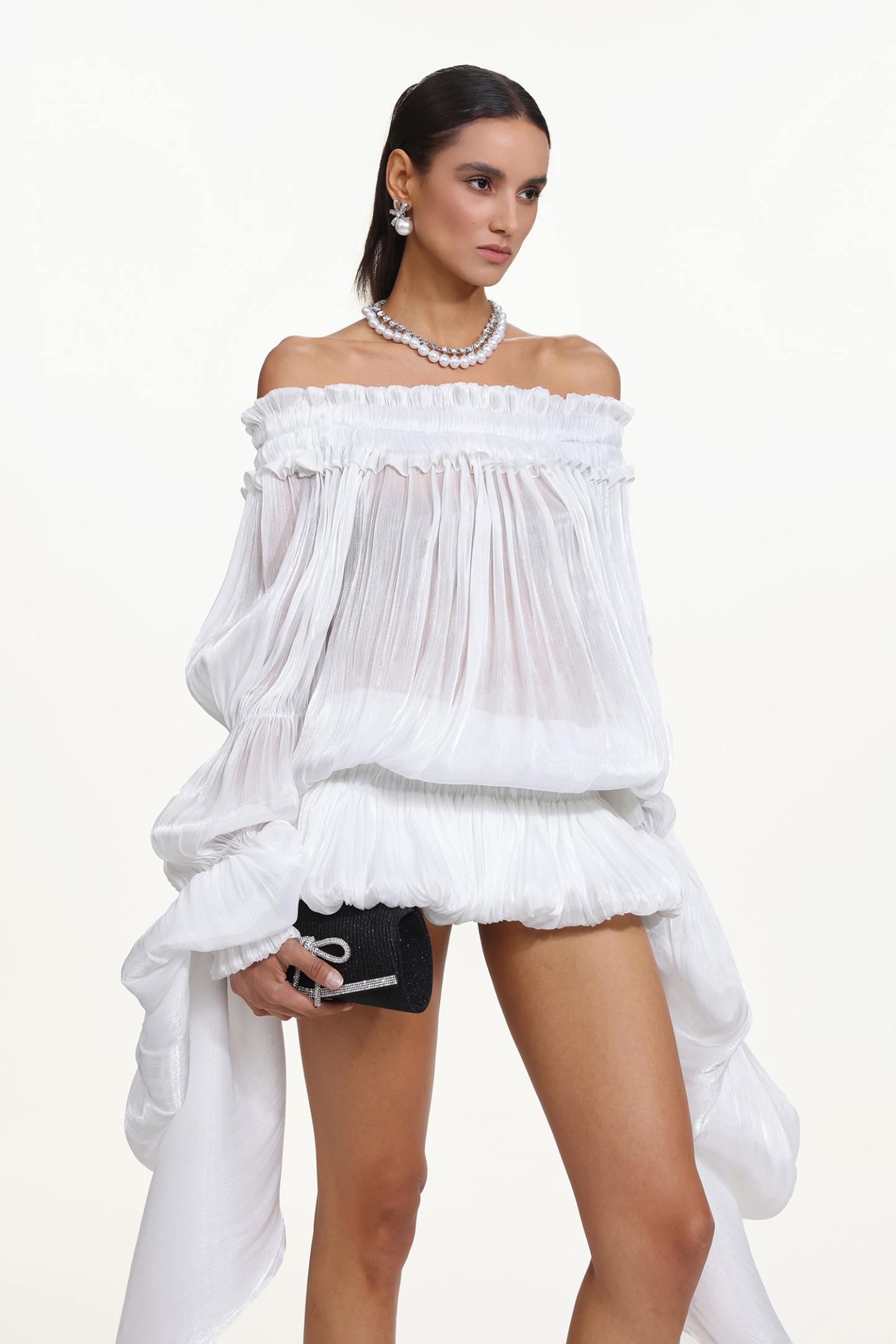 Laney Romantic Flowy Off Shoulder Bubble Mini Dress