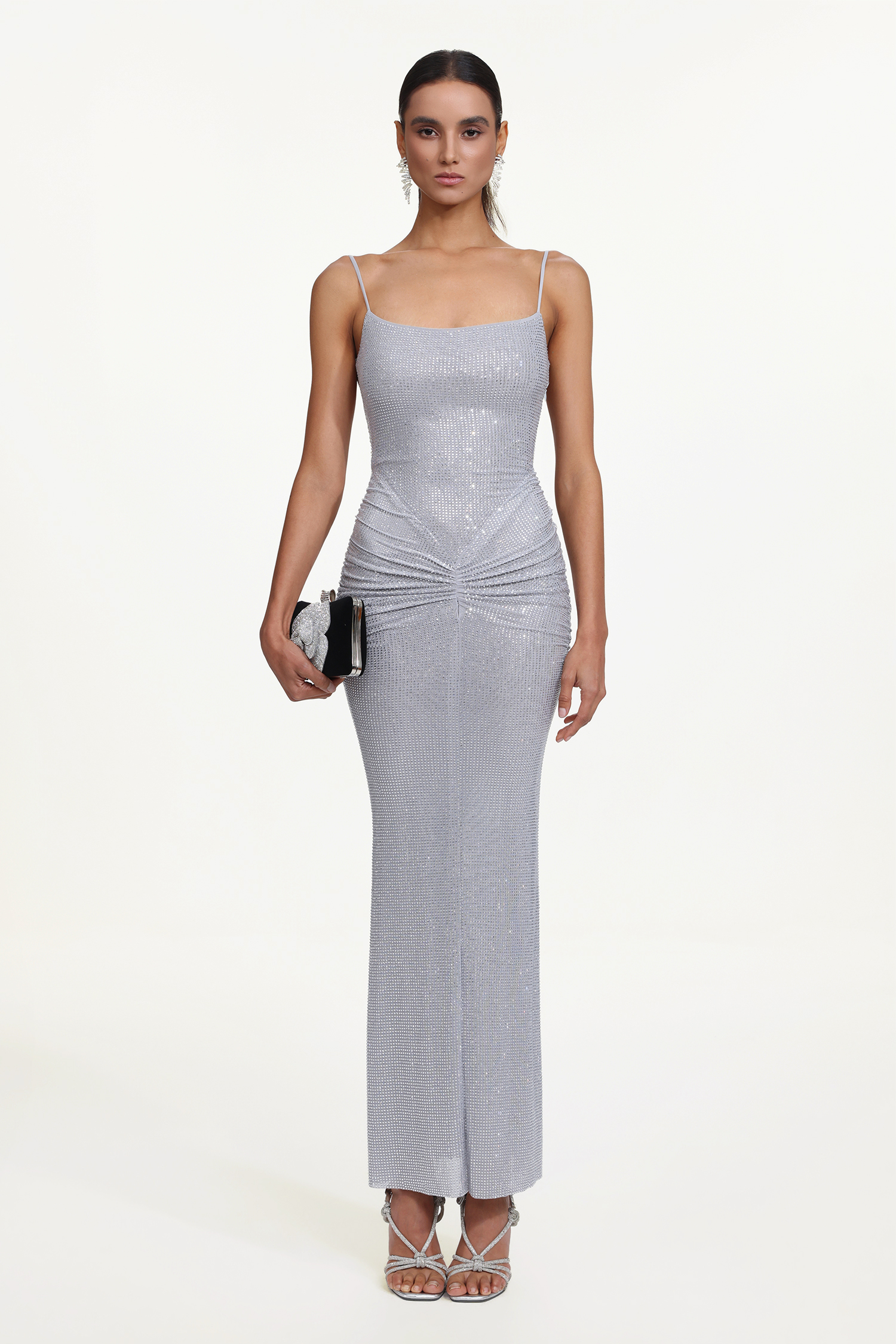 Rcia Chic Contour Sleeveless Ruched Crystal Maxi Dress