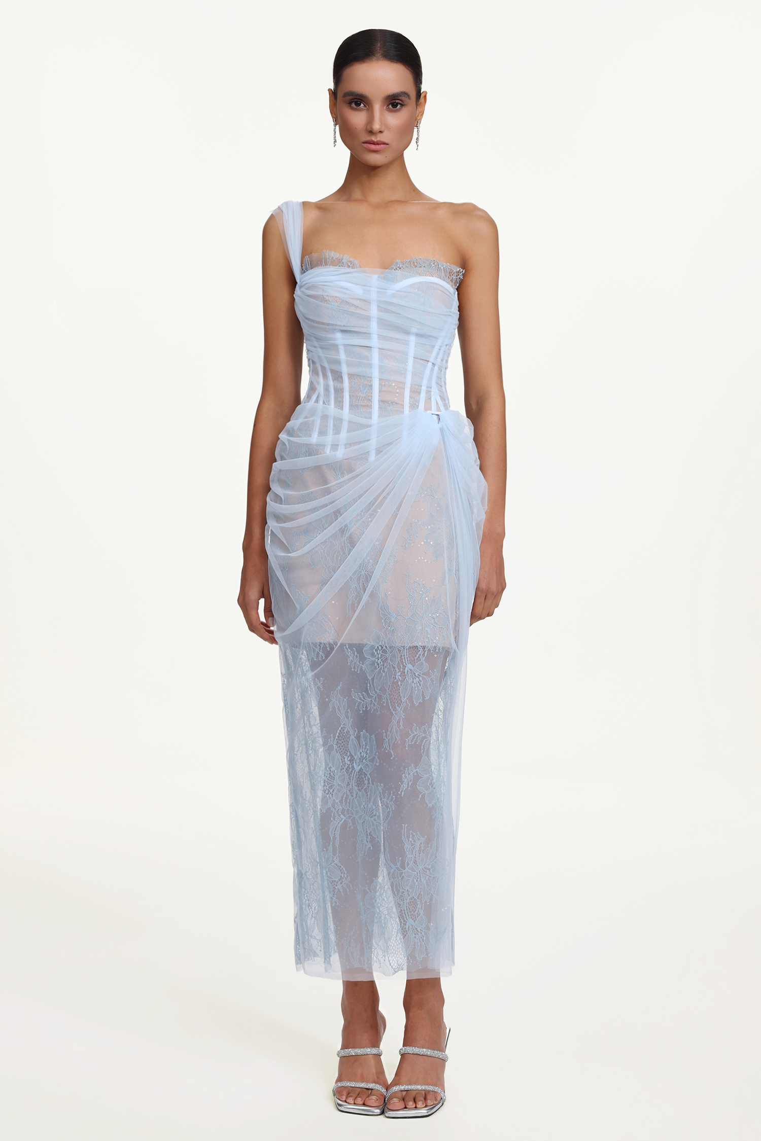 Ninon Corset Strapless Fish Bones Netting Maxi Dress