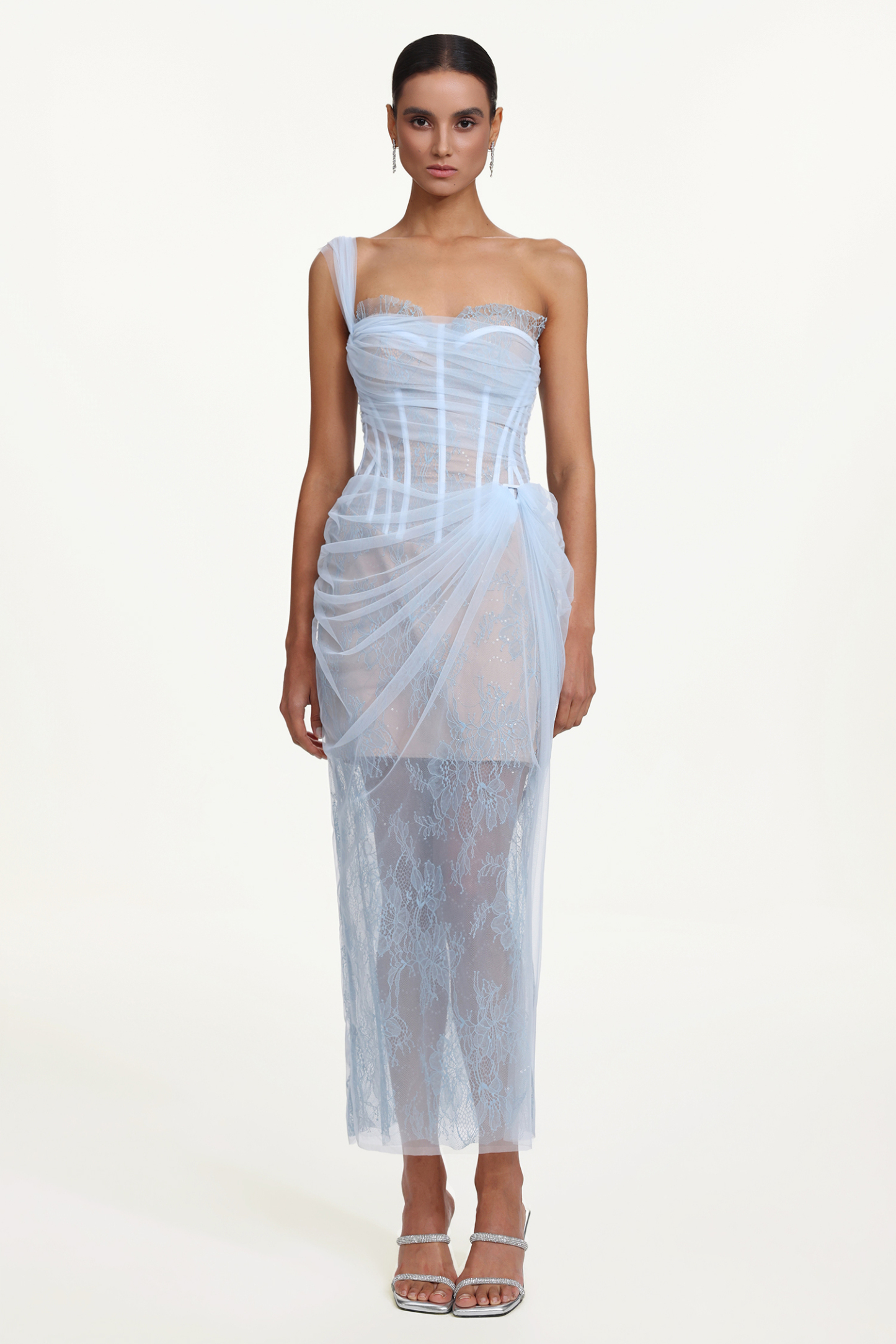 Ninon Corset Strapless Fish Bones Netting Maxi Dress
