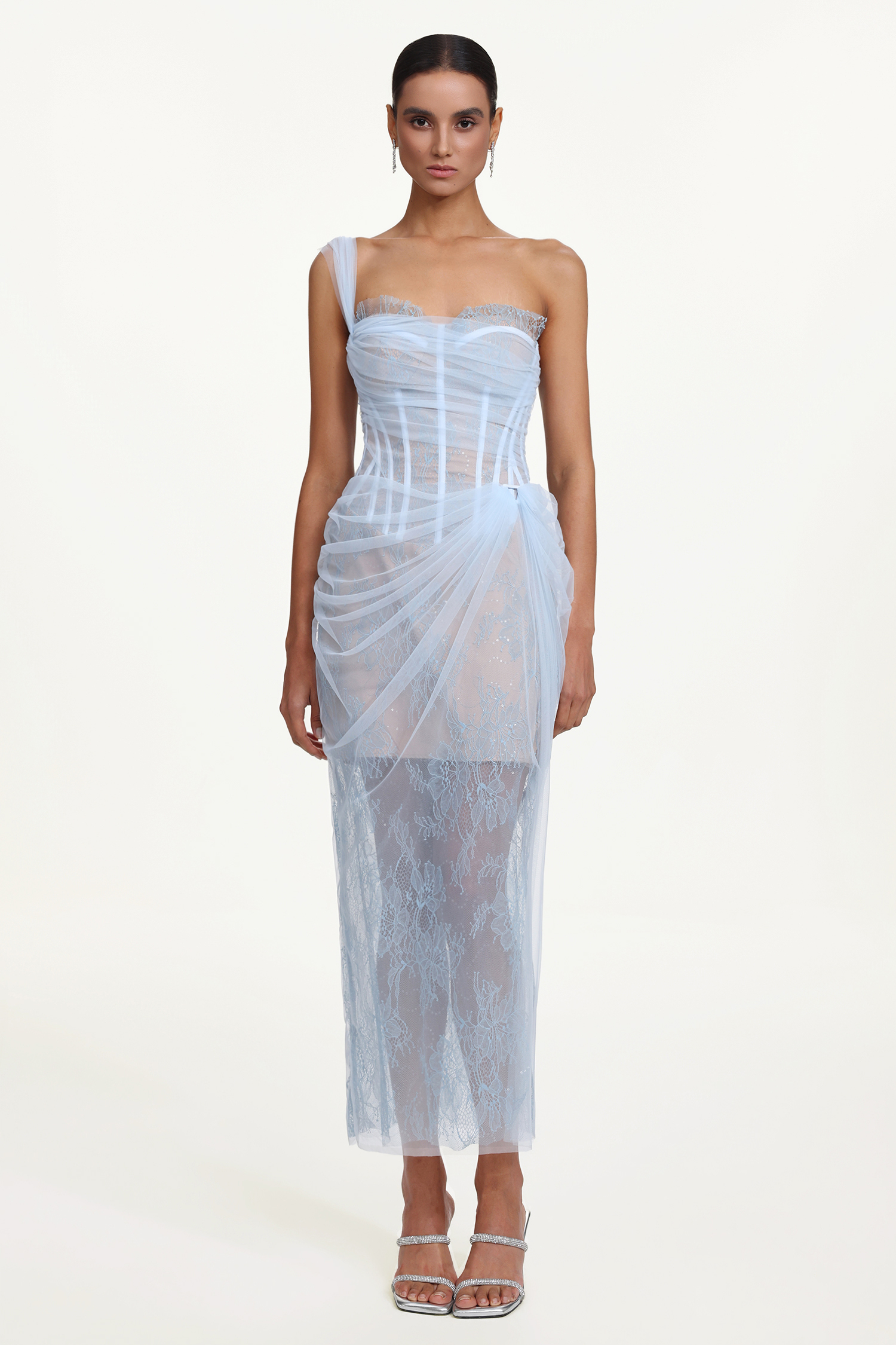 Ninon Corset Strapless Fish Bones Netting Maxi Dress