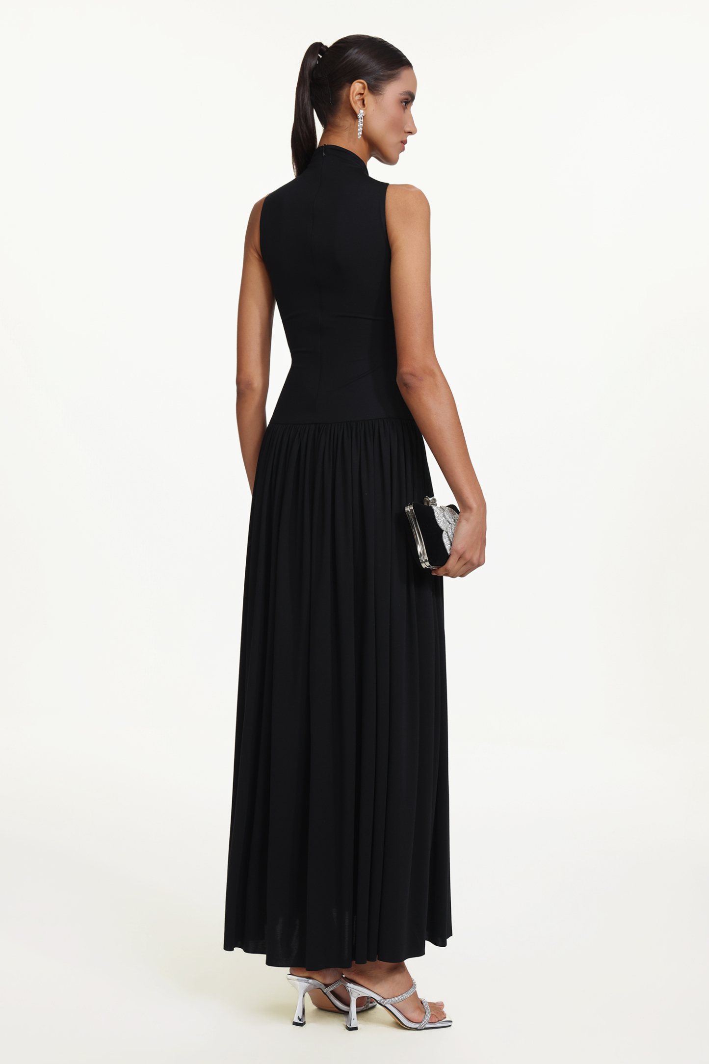 Vincy Chic Contour Halter Metal Ring High Slit Maxi Dress